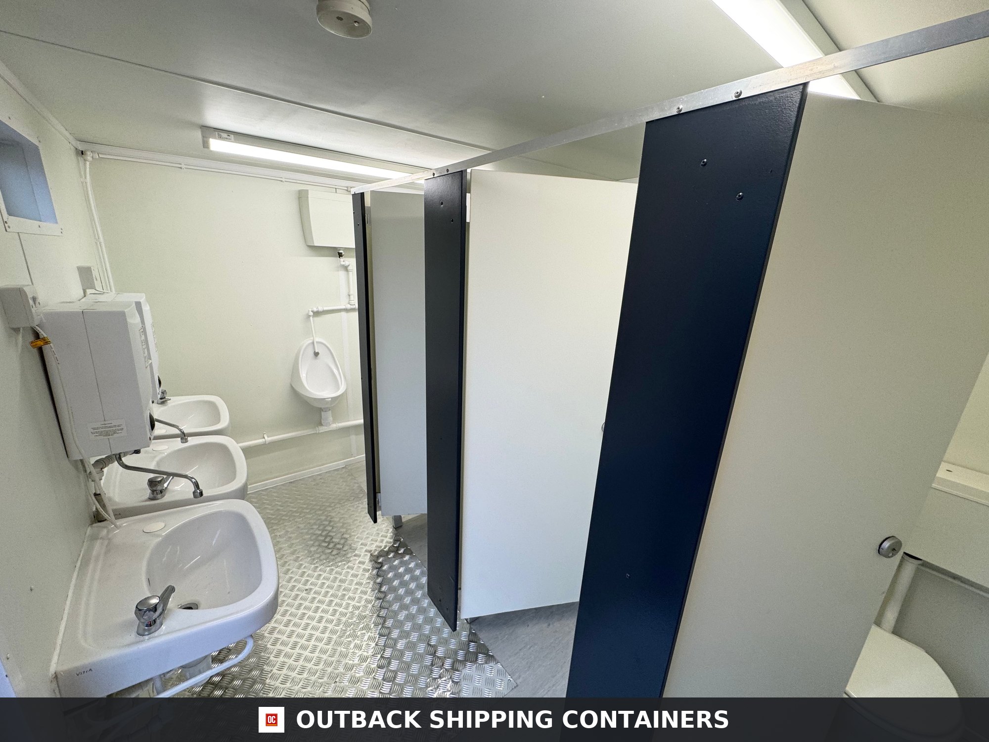 3+1 Toilet Block for Sale — Three-Quarter Angle View | Outback Shipping Containers 2 3+1 Toilet Block — 16 x 9 ft Anti-Vandal — Portable Toilet Block — No 1108 — product gallery image 2 of 12