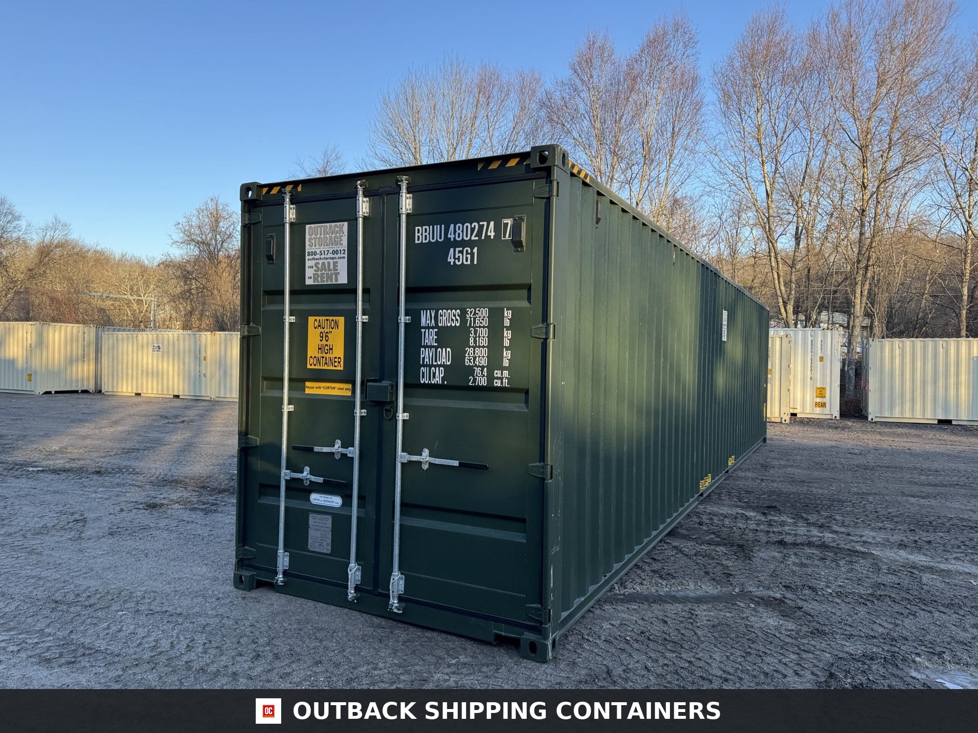 40ft New High Cube Shipping Container – Wind & Watertight – Green — 40ft — new (image 1 of 12)