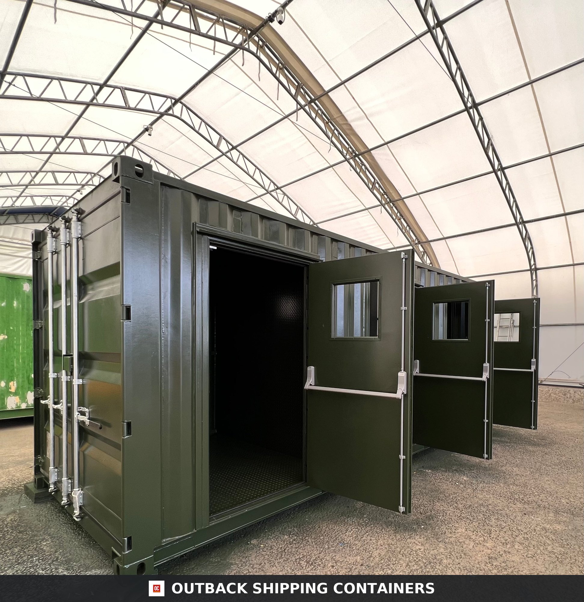 20 ft Modified Shipping Container Conversion 20X8FT for Sale — Side Profile View CD-968 20 ft Modified Shipping Container Conversion — Sound Chamber — angle 2