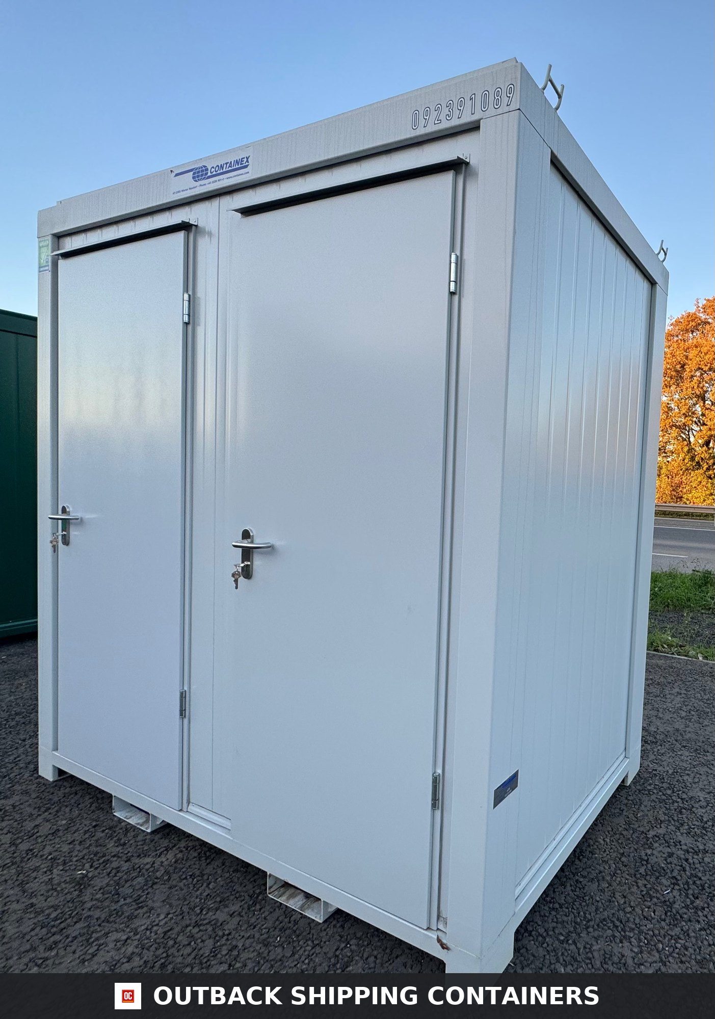 NEW 1 Toilet & 1 Shower Block for Sale — Interior Detail | Outback Shipping Containers NEW 1 Toilet & 1 Shower Block — 8 x 5 ft — Portable Containex — Grey — No 855 — product gallery image 5 of 10