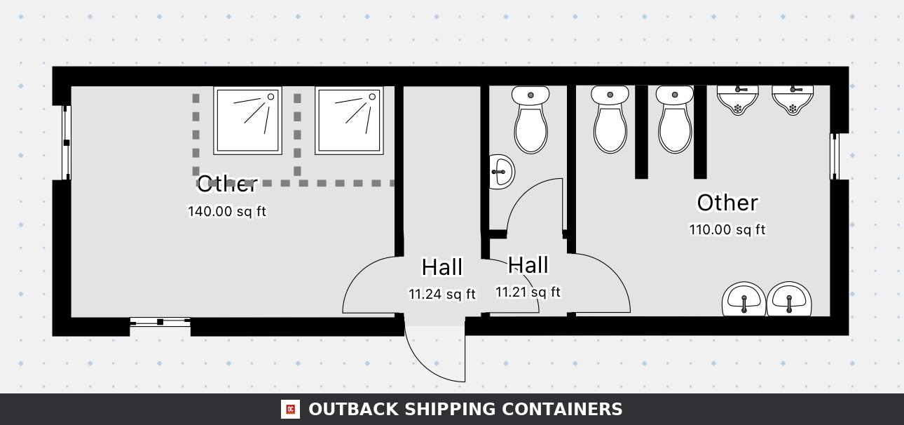 32 x 10 ft Anti-Vandal for Sale — Rear Exterior View | Outback Shipping Containers 32 x 10 ft Anti-Vandal — 2+1 Toilet + Twin Shower Room — Changing Room — 50/50 Split — No 1561 — product gallery image 4 of 28