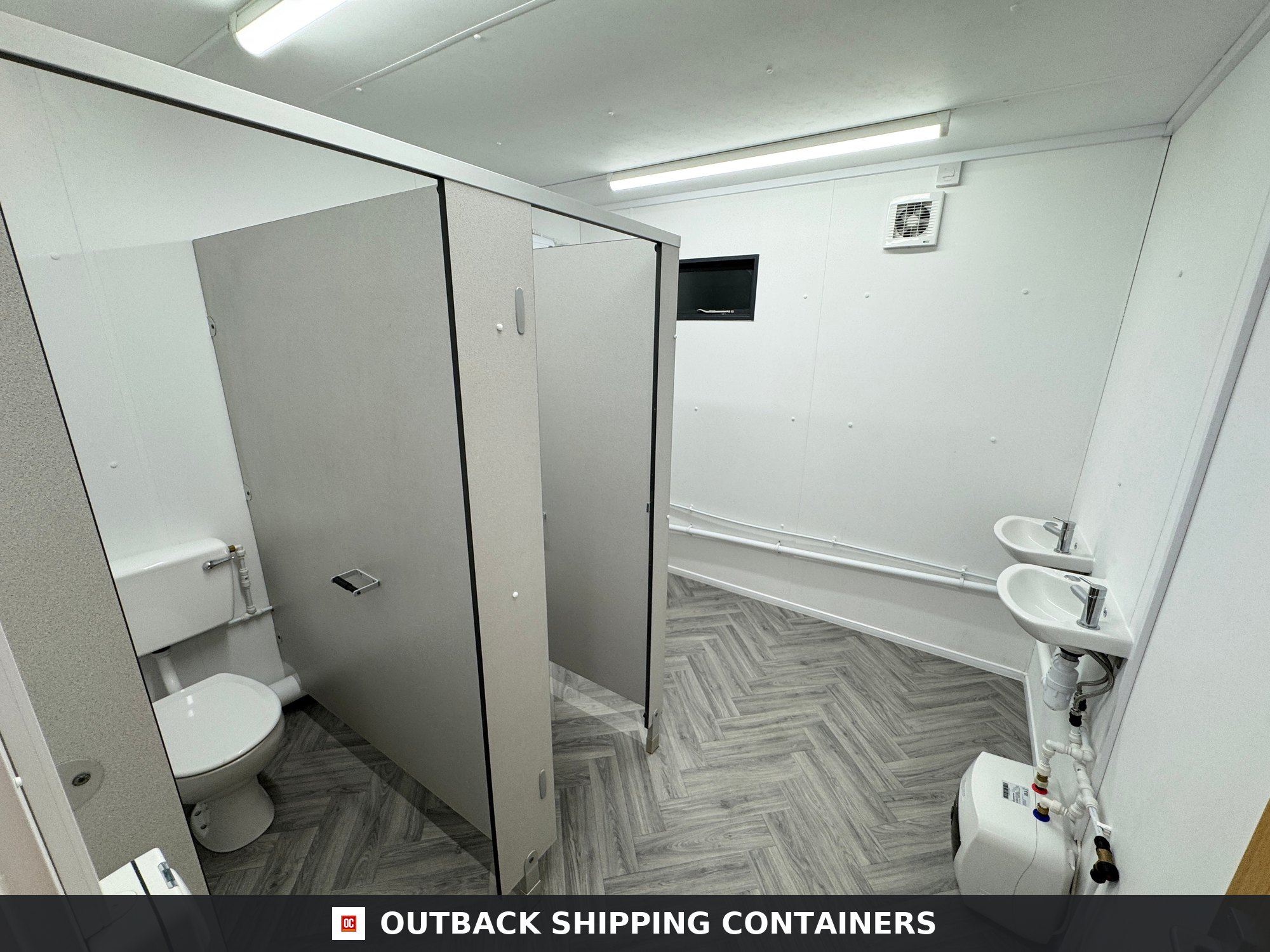 32 x 10 ft Anti-Vandal for Sale — Interior Detail | Outback Shipping Containers 32 x 10 ft Anti-Vandal — 2+1 Toilet + Twin Shower Room — Changing Room — 50/50 Split — No 1561 — product gallery image 6 of 28
