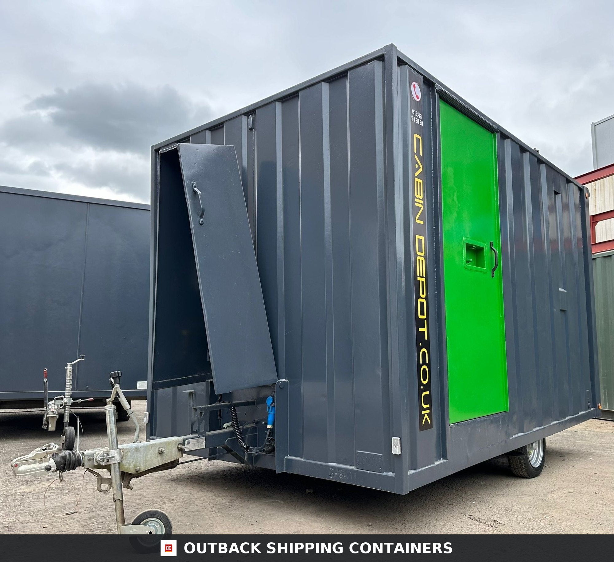 Groundhog Towable Mobile Welfare | Towable Canteen + Toilet & Drying Room — Interior Detail Refurbished Groundhog towable mobile welfare unit with grey corrugated steel siding and a bright green side door