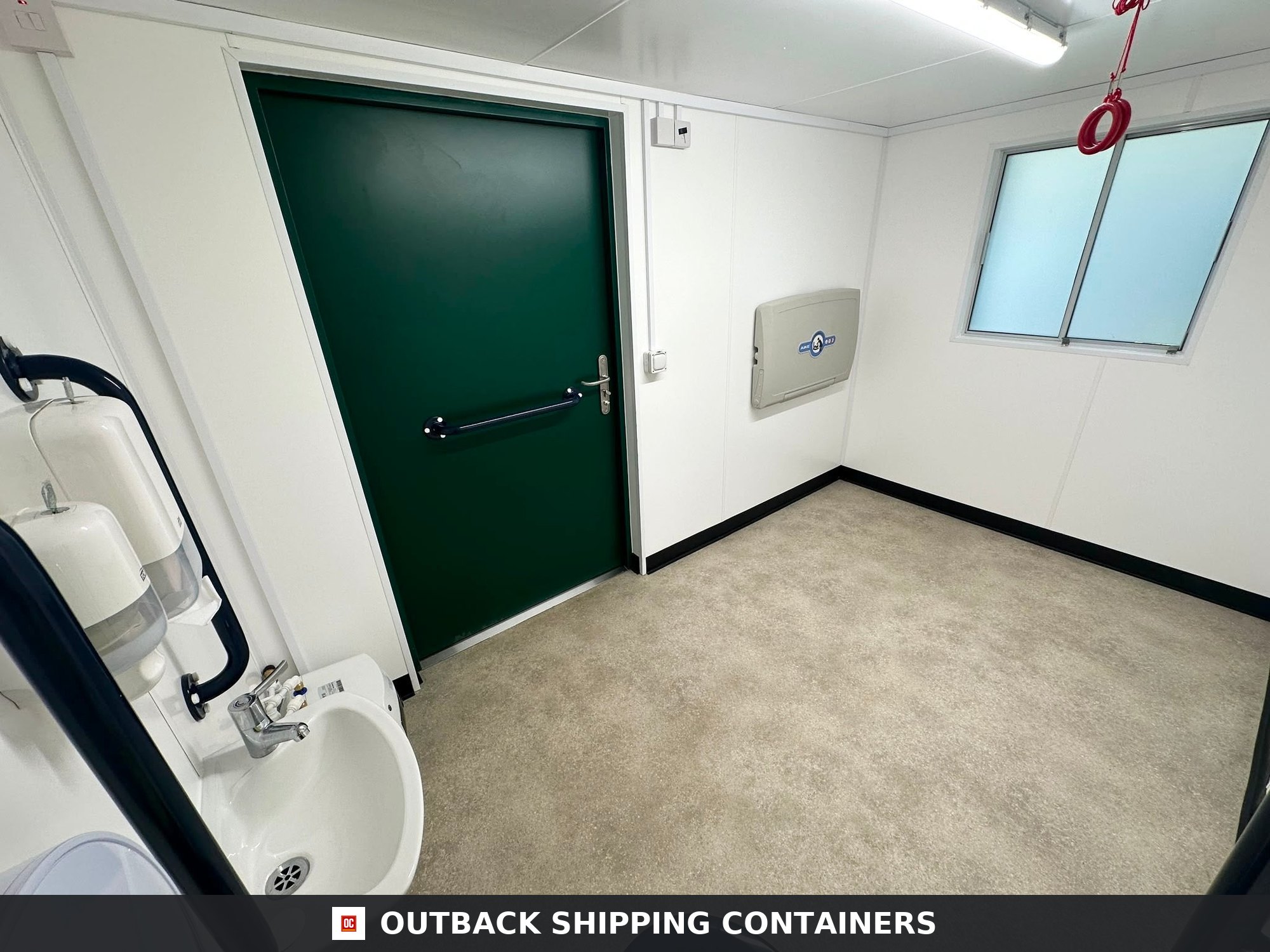 CUSTOM for Sale — Window and Shutter Detail | Outback Shipping Containers CUSTOM — Disabled Access Toilet Block — DDA Compliant — Baby Change — 12x8ft Portable — No 1594 — product gallery image 8 of 13