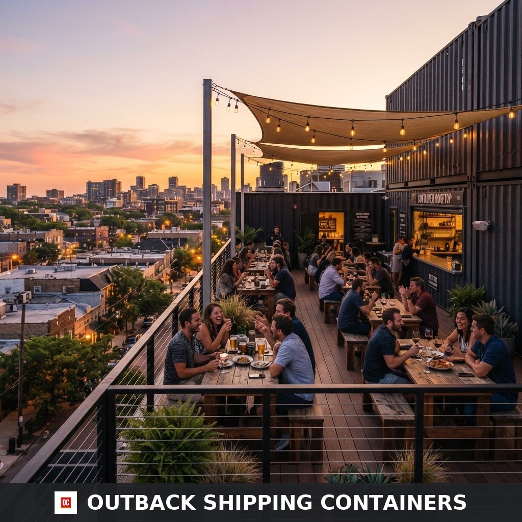 Stockbridge Container Park at dusk — illuminated retail and gathering plaza