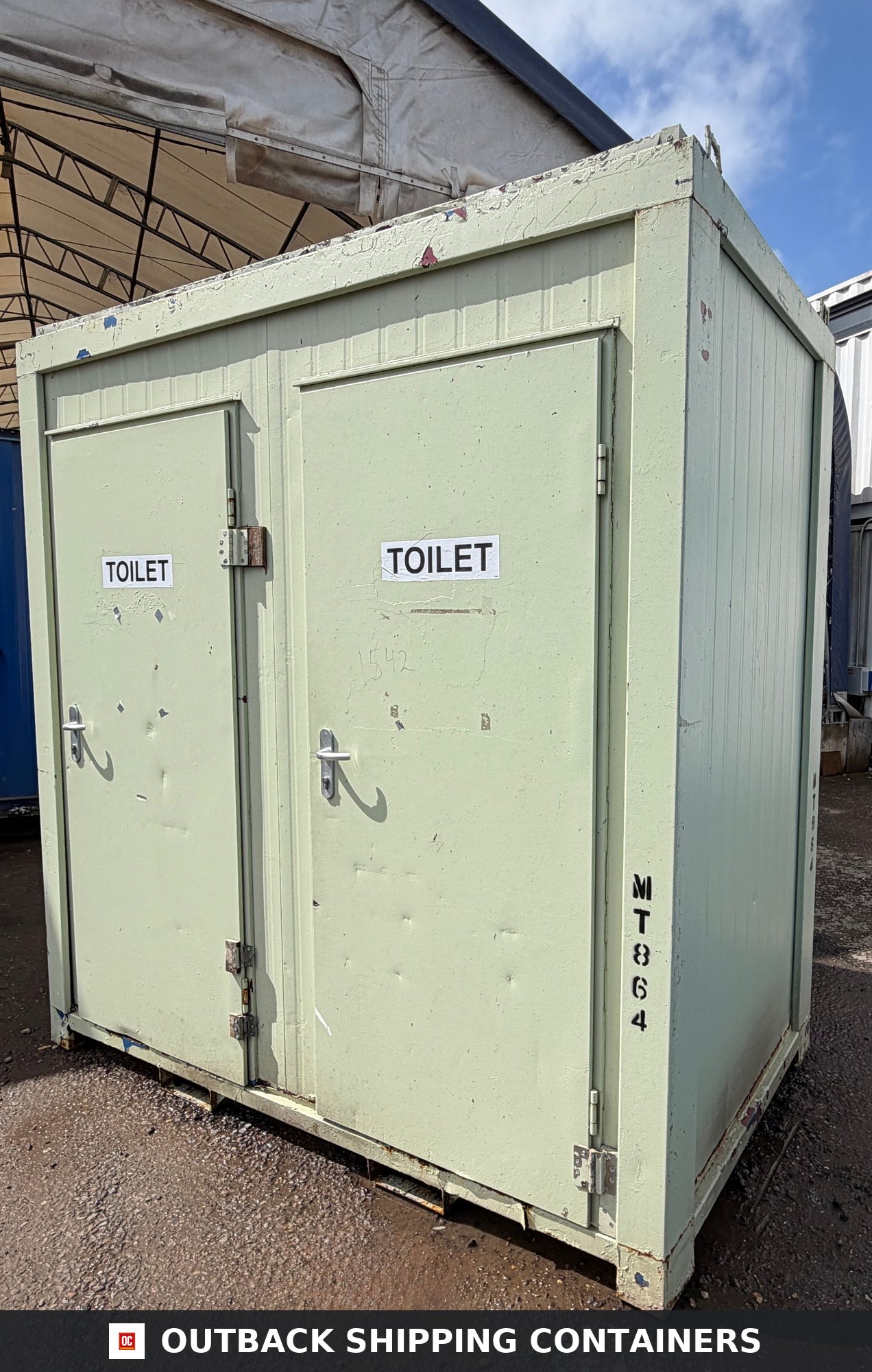 Double Toilet Block for Sale — Side Profile View | Outback Shipping Containers 2 Double Toilet Block — Male & Female WC — 8x5 Ft — Portable Toilet Block — 1+1 Toilet Block - image 1