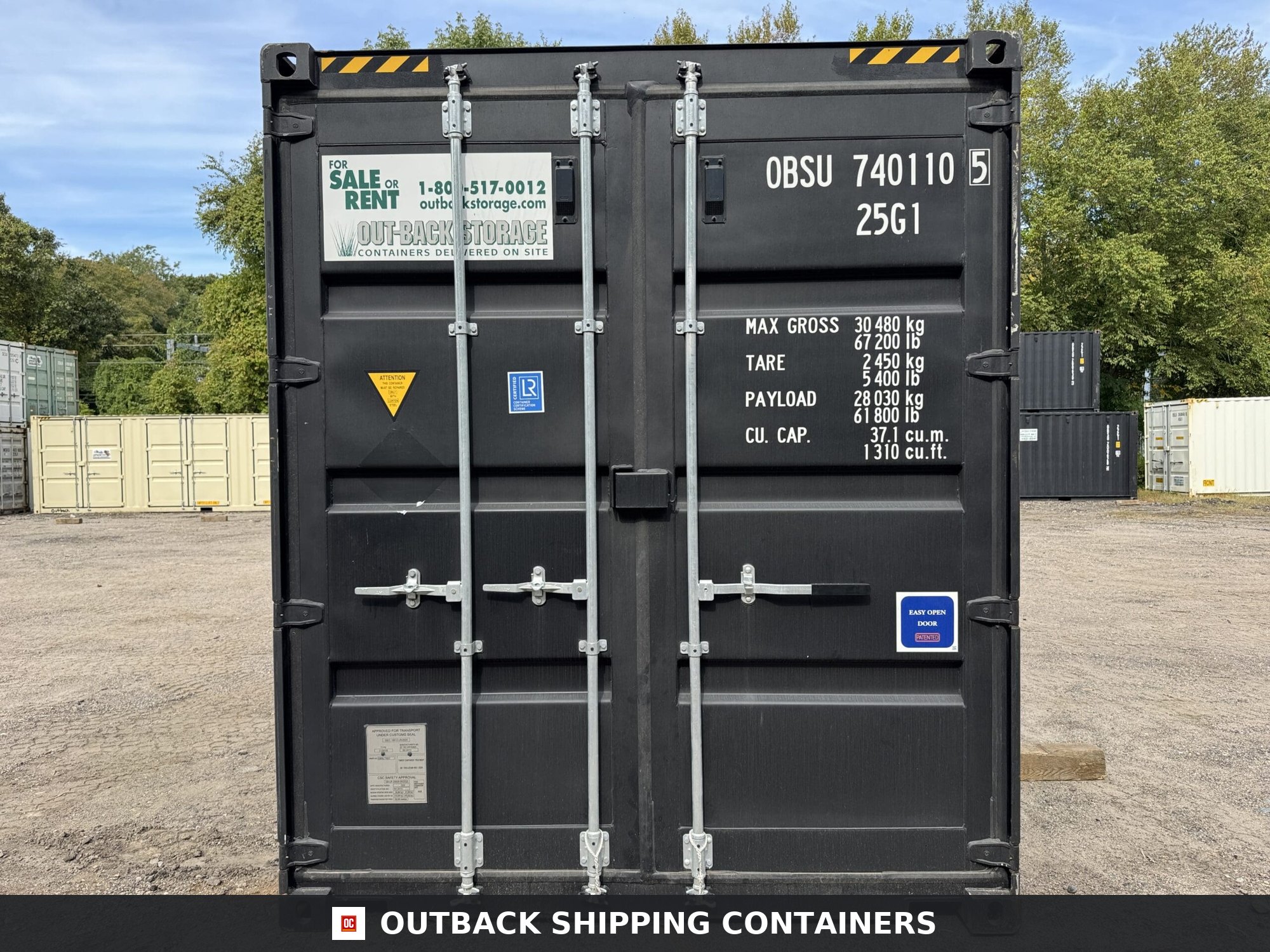 20ft New High Cube Shipping Container — Three-Quarter Angle View | Outback Shipping Containe 8 20ft New High Cube Shipping Container – Wind & Watertight – Black — 20ft — new (image 3 of 12)