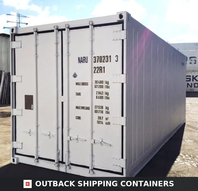 20ft Freezer Container for Sale — Rear Exterior View | Outback Shipping Containers 20ft Freezer Container – Mobile Cold Storage Unit (Thermo King / Reefer) — 20ft refrigerated container (image 4 of 6)
