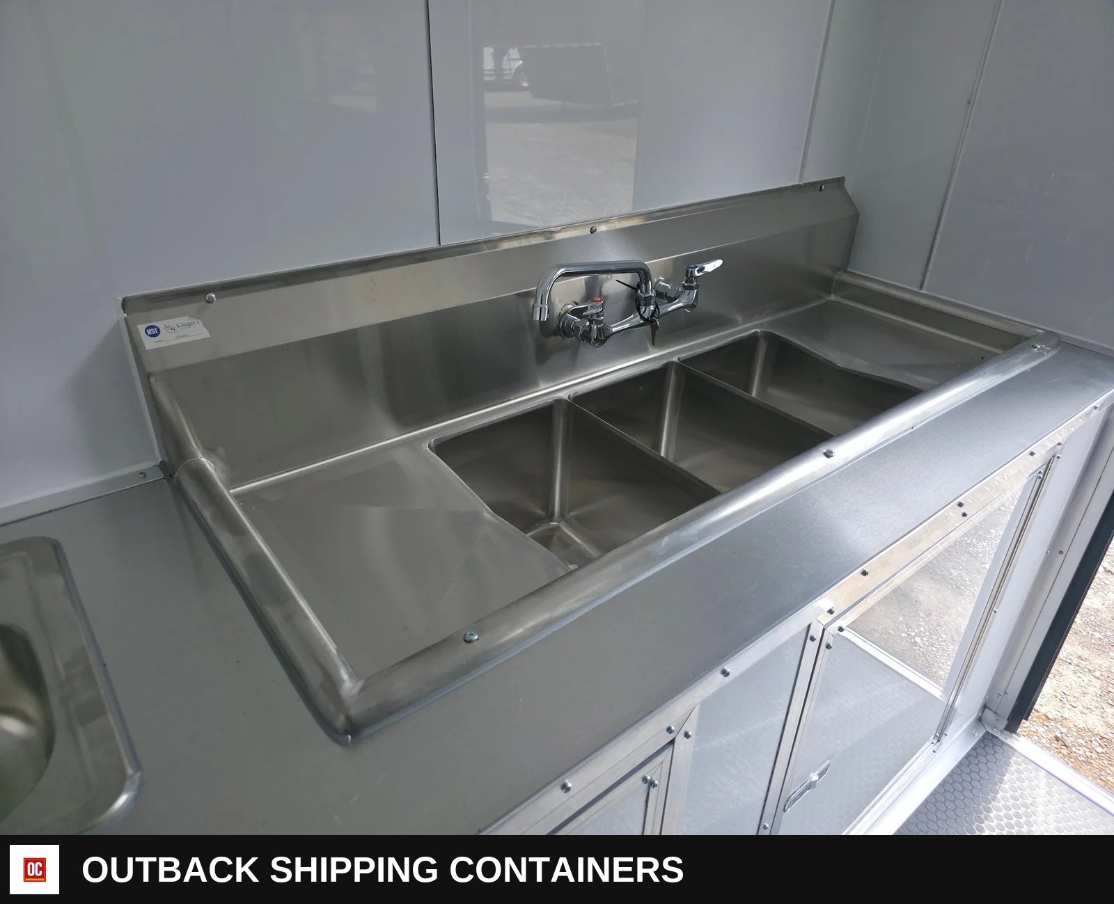 7 x 12 Water Blue Flat Front Concession Catering Trailer — Tongue, Coupler And Hitch | Outback Shipping Containers 7 x 12 Water Blue Flat Front Concession Catering Trailer for sale — tongue, coupler and hitch
