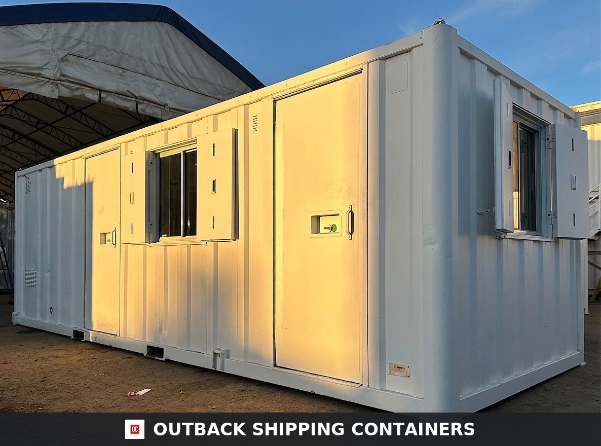 25x9ft for Sale — Side Profile View | Outback Shipping Containers 25x9ft — Static Welfare Unit — Office, Toilet, Canteen, Drying Room & Generator 6KVA — Welfare — Anti-Vandal — Building Site Accommodation — Portable Anti-Vandal - image 1