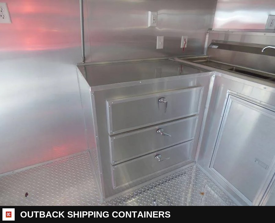 8.5 x 20 White BBQ Smoker Porch Catering Trailer — Rear Entry Door | Outback Shipping Containers 8.5 x 20 White BBQ Smoker Porch Catering Trailer for sale — rear entry door
