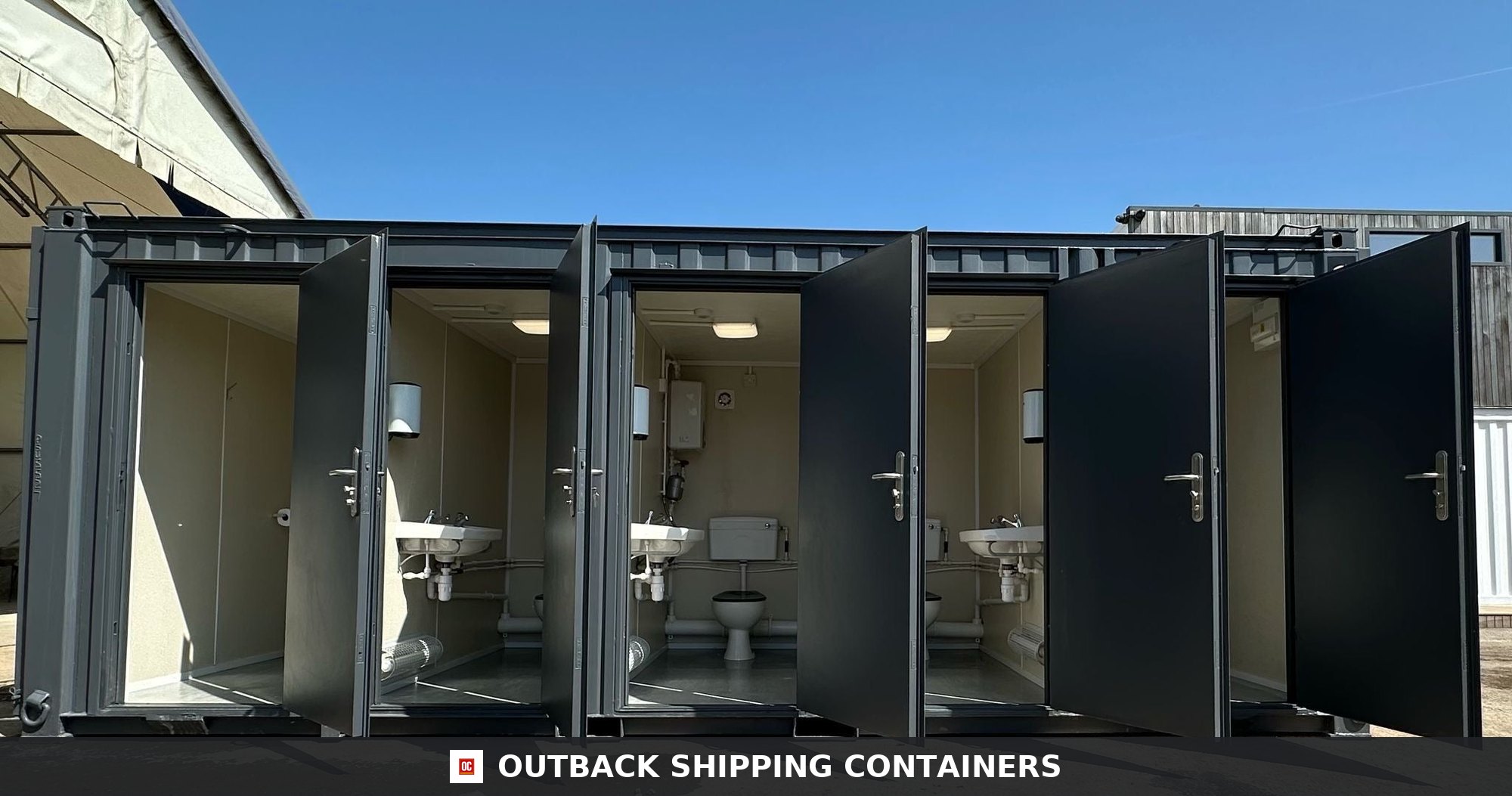 Toilet Block for Sale — Interior View | Outback Shipping Containers 2 Toilet Block — 20 x 8 ft — 5 Bays Anti-Vandal Portable — No 1432 — product gallery image 4 of 13