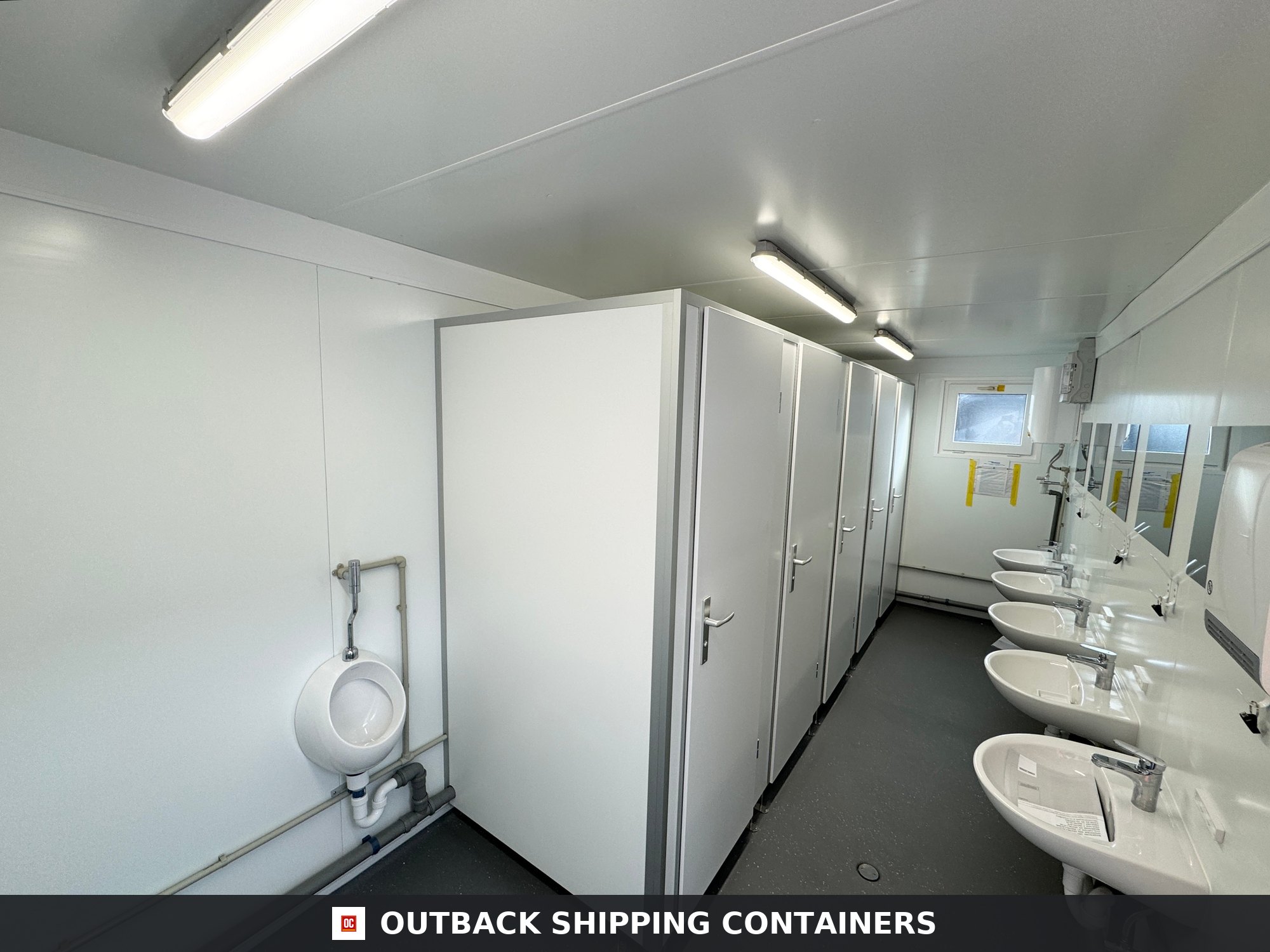 Toilet Block for Sale — Roof and Structural Detail | Outback Shipping Containers Toilet Block — 5 WC / 5 Basins / 4 Urinals — 20 x 8 ft NEW Portable — Grey — No 797 — product gallery image 9 of 19