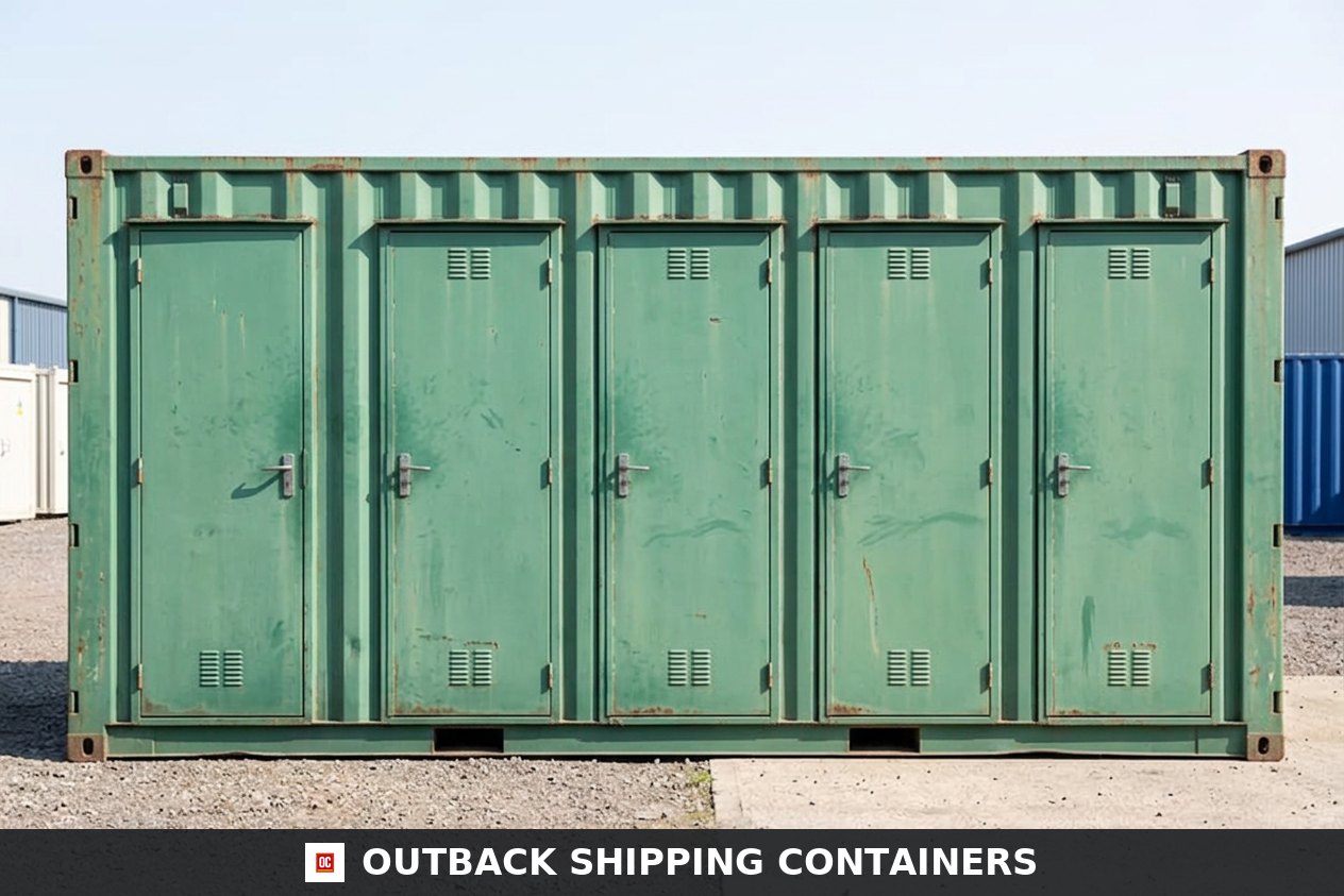 4+1 Steel Toilet Cabin 20FT x 9FT for Sale — Interior Detail | Outback Shipping Containers 4+1 Steel Toilet Cabin 20FT x 9FT — 20FT — new — sanitation units (image 6 of 6)