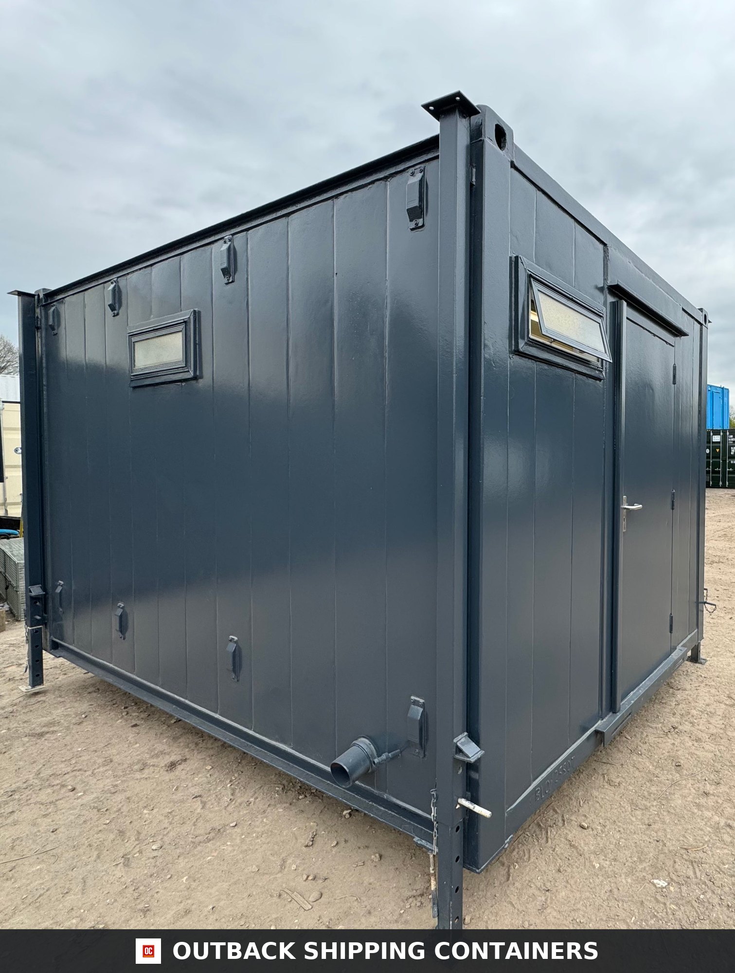 13 x 9 ft Anti-Vandal for Sale — Three-Quarter Angle View | Outback Shipping Containers 13 x 9 ft Anti-Vandal — 2 + 1 Toilet Block — Portable Building — No 1100 — product gallery image 3 of 14