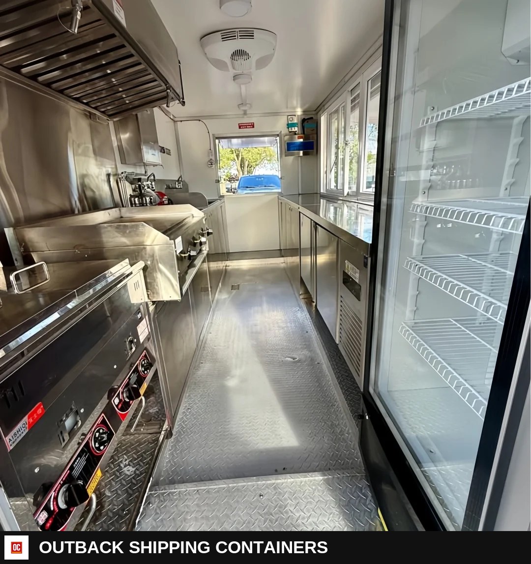 Bright Red Square Food Trailer - High Visibility Mobile Kitchen (Dual Axle) — Serving Window And Hatch | Outback Shipping Containers Bright Red Square Food Trailer - High Visibility Mobile Kitchen (Dual Axle) for sale — serving window and hatch