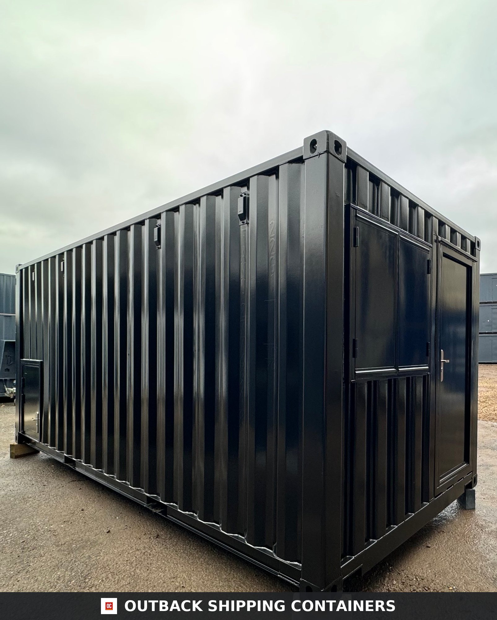20x8ft CUSTOM Converted/Modified Shipping Container — Jet Black for Sale — Interior View Jet Black 20x8ft custom container — angle 5