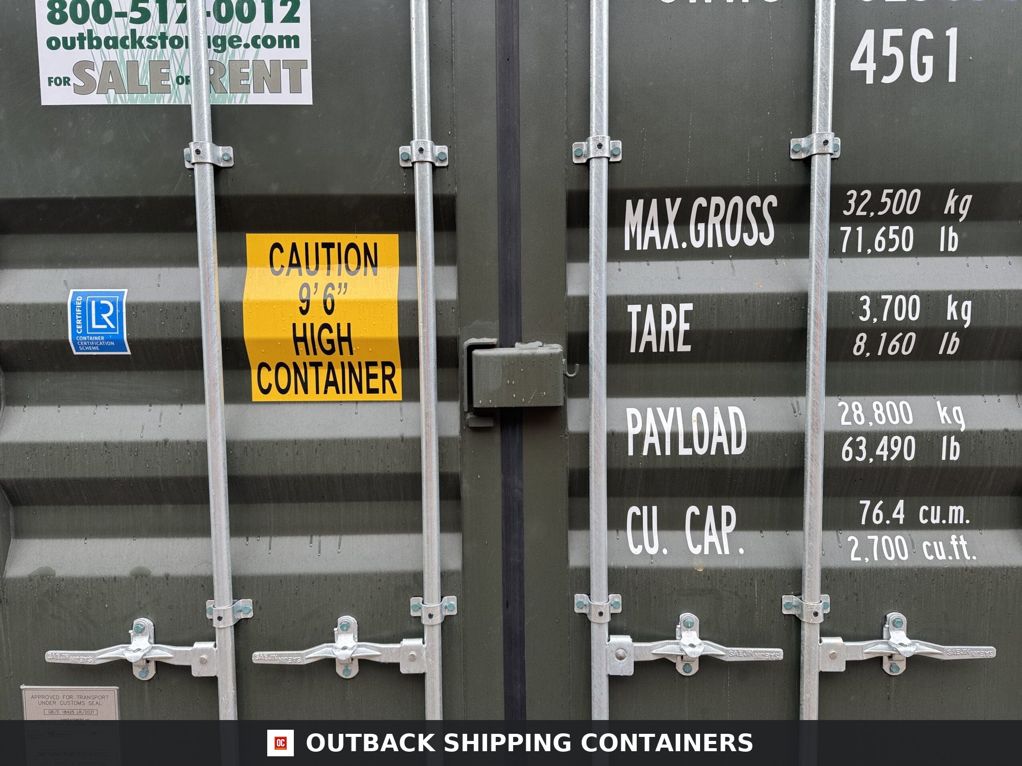 40ft New High Cube Shipping Container — Rear Exterior View | Outback Shipping Containers 2 3 45 40ft New High Cube Shipping Container – Wind & Watertight — 40ft — new (image 4 of 12)