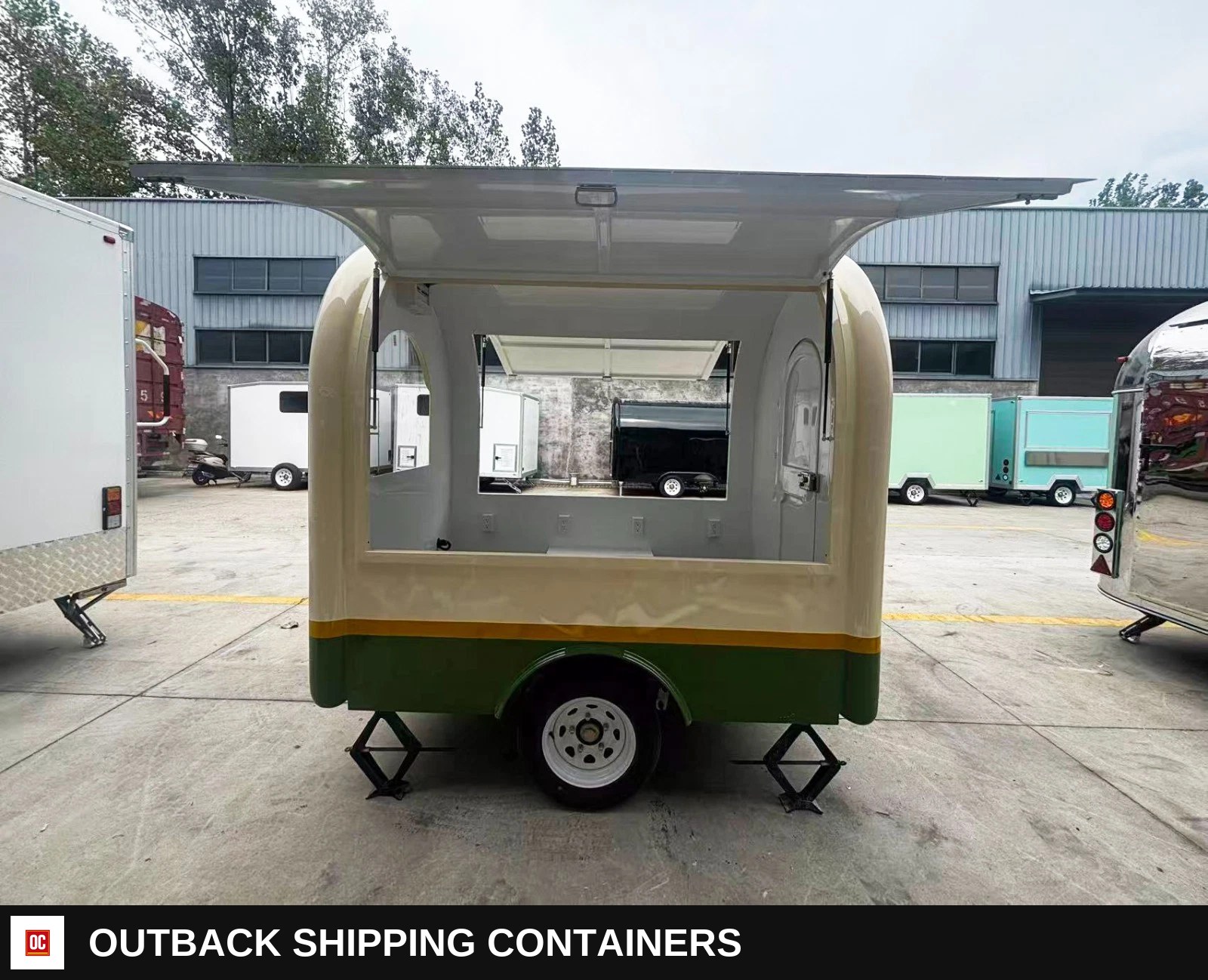 Mobile Catering Food Trailer Single Axle Dual Hatch Coffee Street Food — Tongue, Coupler And Hitch | Outback Shipping Containers Mobile Catering Food Trailer Single Axle Dual Hatch Coffee Street Food for sale — tongue, coupler and hitch
