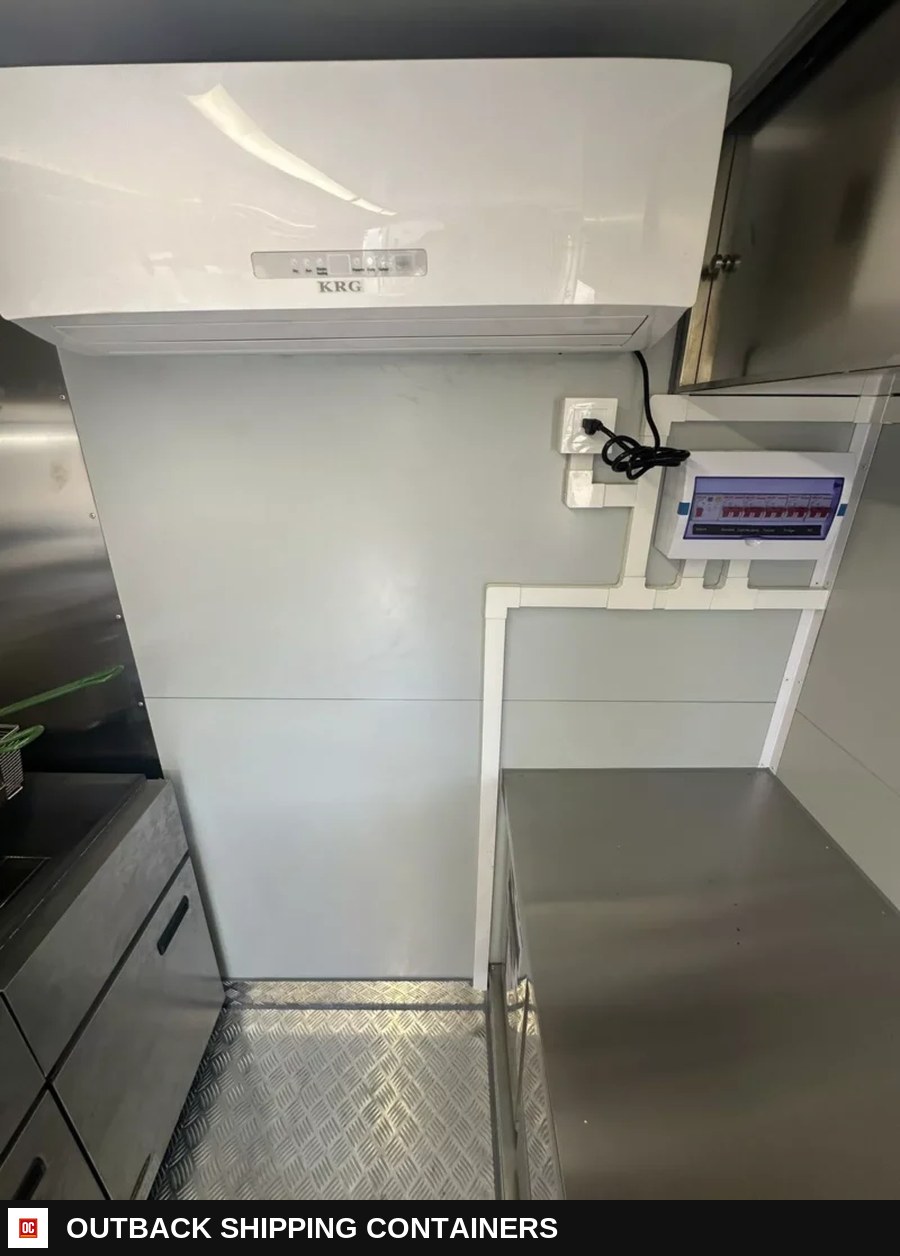 14 ft Fully Equipped Food Trailer Ready for Cooking — Three-Quarter Front Angle | Outback Shipping Containers 14 ft Fully Equipped Food Trailer Ready for Cooking for sale — three-quarter front angle