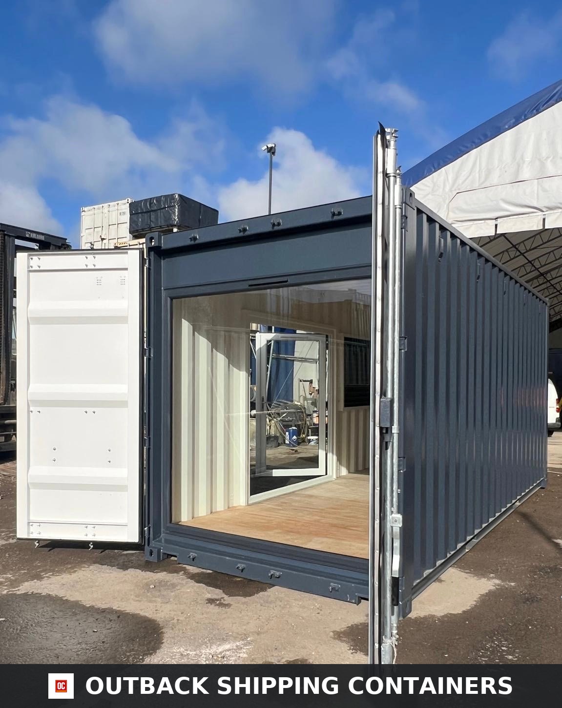 20x8ft CUSTOM SHIPPING CONTAINER CONVERSION — Side Profile View | Outback Shipping Container 3 CD-1191 20x8ft CUSTOM SHIPPING CONTAINER CONVERSION — Portable Build — angle 2