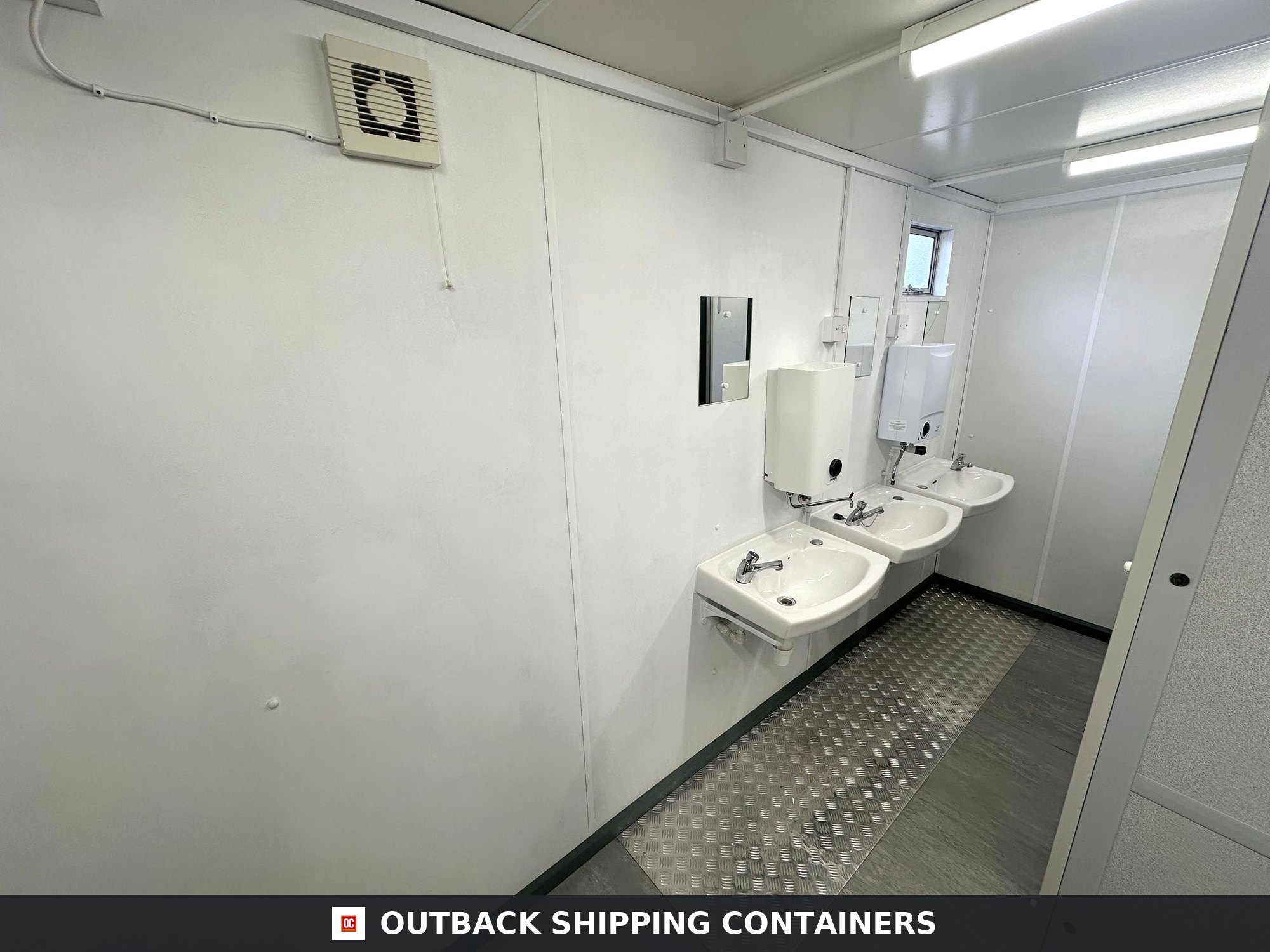 3+1 Toilet Block for Sale — Interior View | Outback Shipping Containers 3+1 Toilet Block — 16 x 9 ft Anti-Vandal — Portable Toilet Block — No 1475 — product gallery image 4 of 15