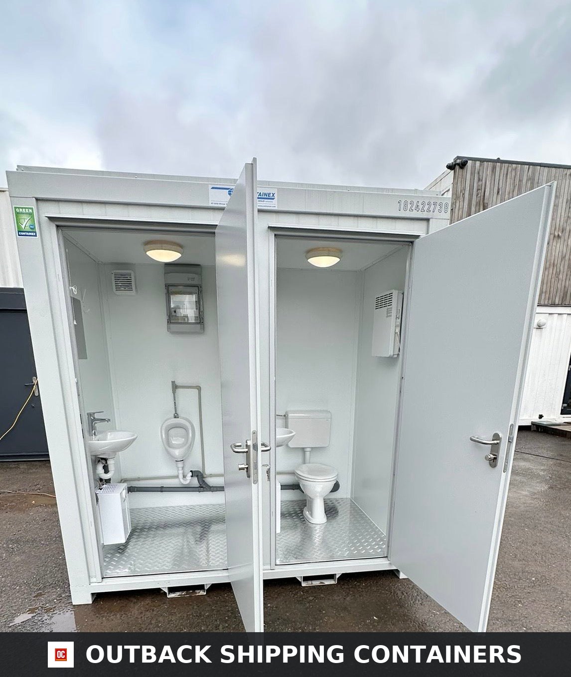 NEW Portable Toilet + Urinal — Roof and Structural Detail | Outback Shipping Containers NEW Portable Toilet + Urinal — Male/Female WC + Urinal — 8 x 5 ft — Light Grey — No 792 — product gallery image 9 of 13