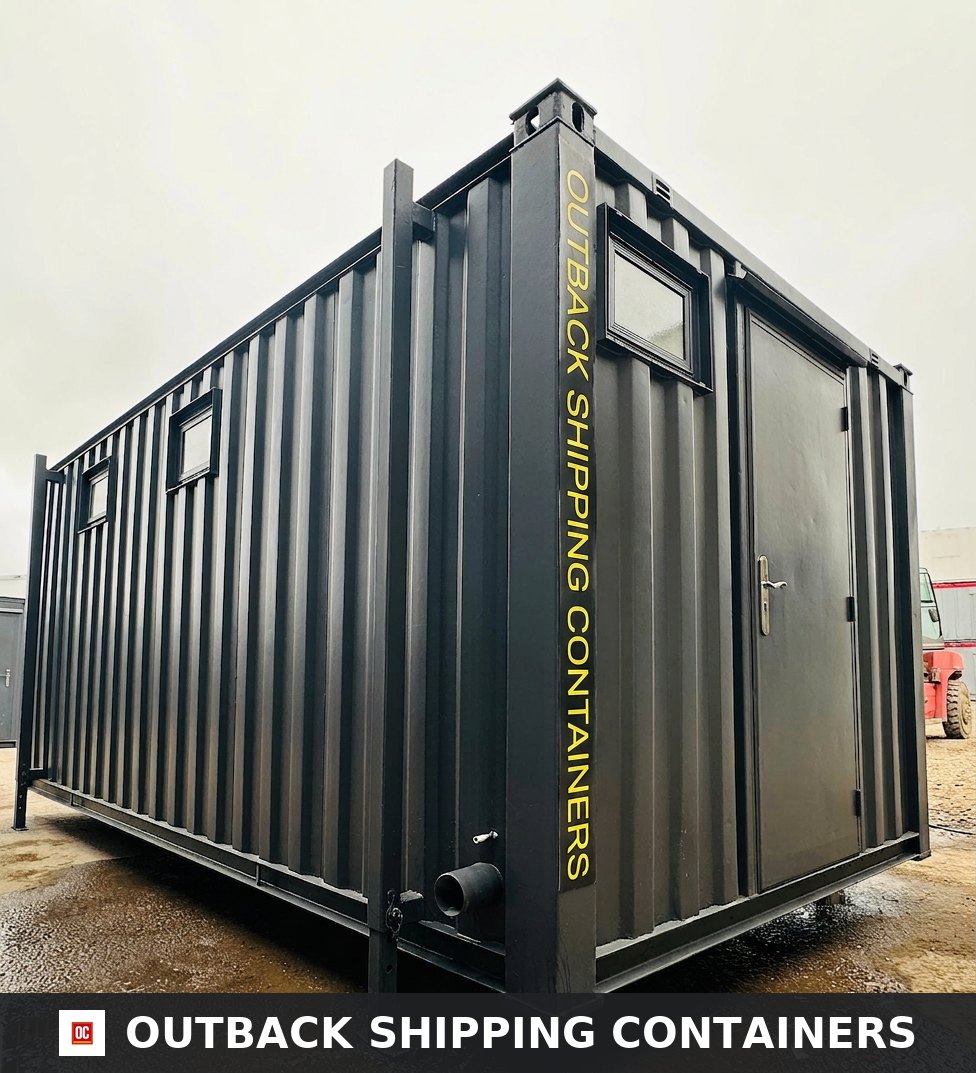 3+1 Toilet Block for Sale — Three-Quarter Angle View | Outback Shipping Containers 3+1 Toilet Block — 16 x 9 ft Anti-Vandal — Portable Toilet Block — No 1475 — product gallery image 2 of 15
