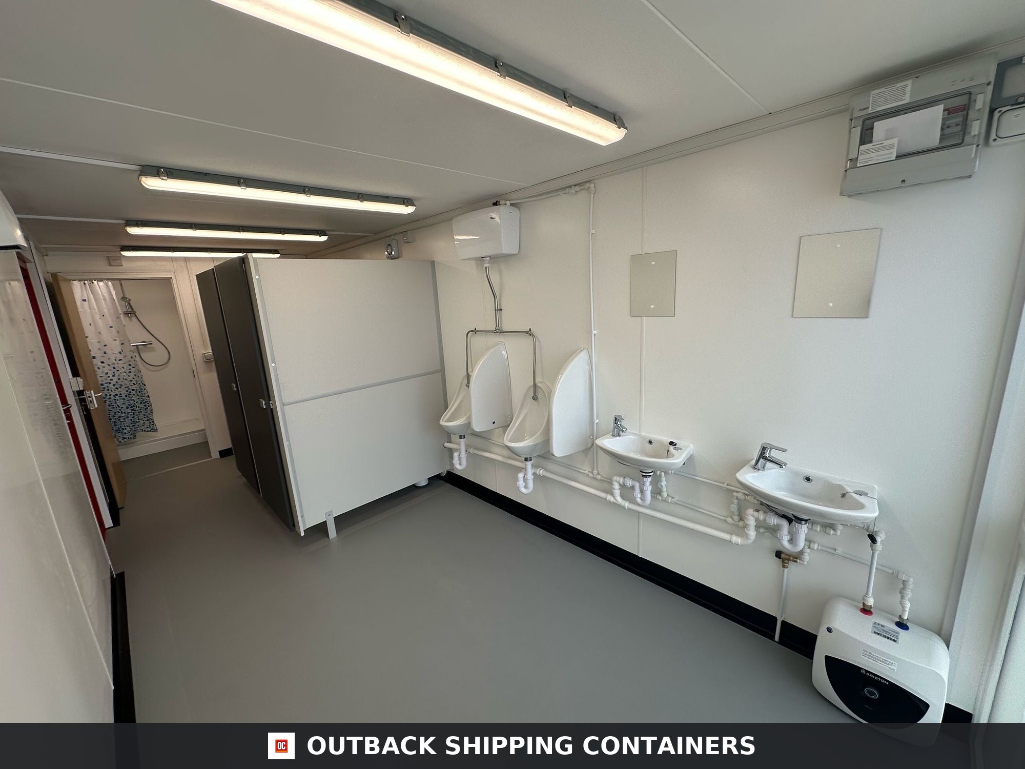 40 x 8 ft CUSTOM for Sale — Window and Shutter Detail | Outback Shipping Containers 40 x 8 ft CUSTOM — Shipping Container Conversion — Mens/Ladies + Showers — Welfare — No 1476 — product gallery image 7 of 37