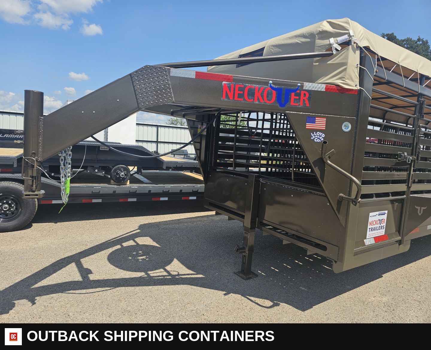 2025 Neckover 32’X6’8" Stock / Stock Combo Trailer — Three-Quarter Front Angle | Outback Shipping Containers 2025 Neckover 32’X6’8" Stock / Stock Combo Trailer for sale — three-quarter front angle