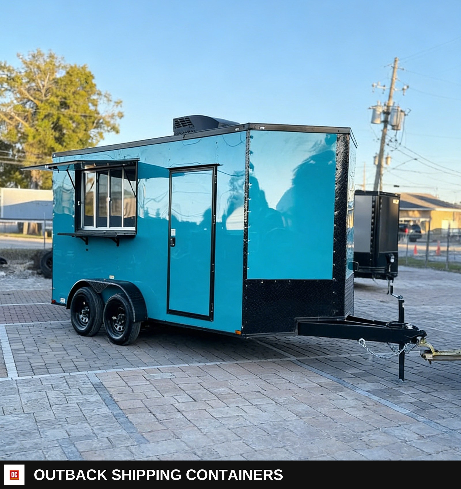 16ft Food Truck Trailer Fully Equipped Stainless Steel Rust Resistant Mobile — Driver-Side Profile | Outback Shipping Containers 16ft Food Truck Trailer Fully Equipped Stainless Steel Rust Resistant Mobile for sale — driver-side profile