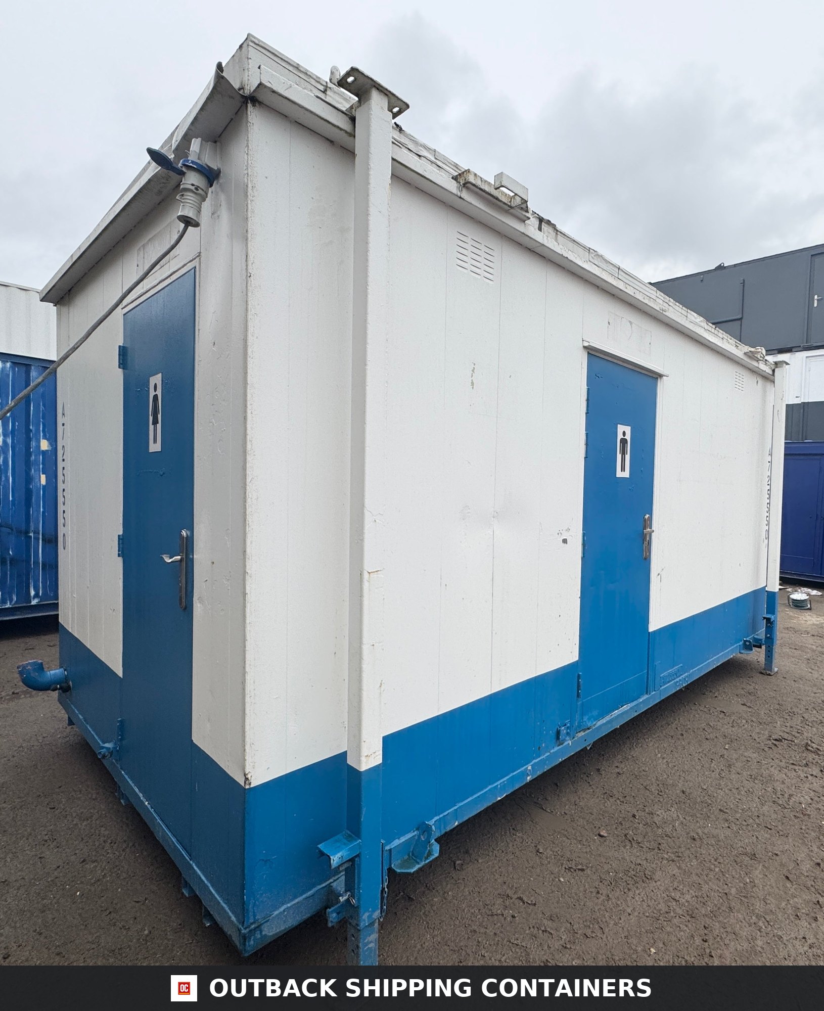16 x 9 ft for Sale — Side Profile View | Outback Shipping Containers 16 x 9 ft — 3+1 Toilet Block — Building Site Accommodation — Portable Anti-Vandal Cabin - image 1