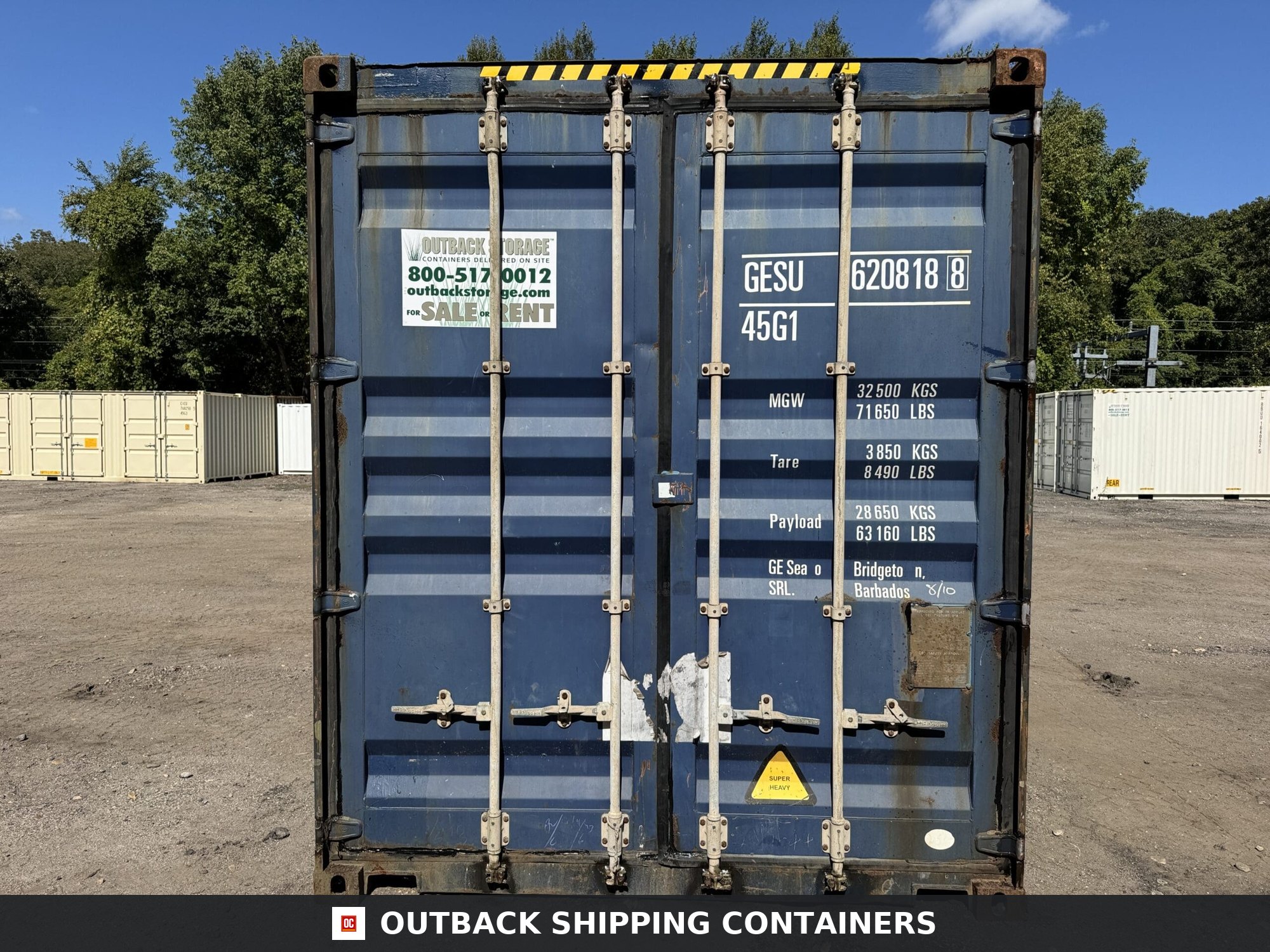 40ft Used High Cube Shipping Container — Three-Quarter Angle View | Outback Shipping Contain 10 40ft Used High Cube Shipping Container – Wind & Watertight – Blue — 40ft — used (image 3 of 12)