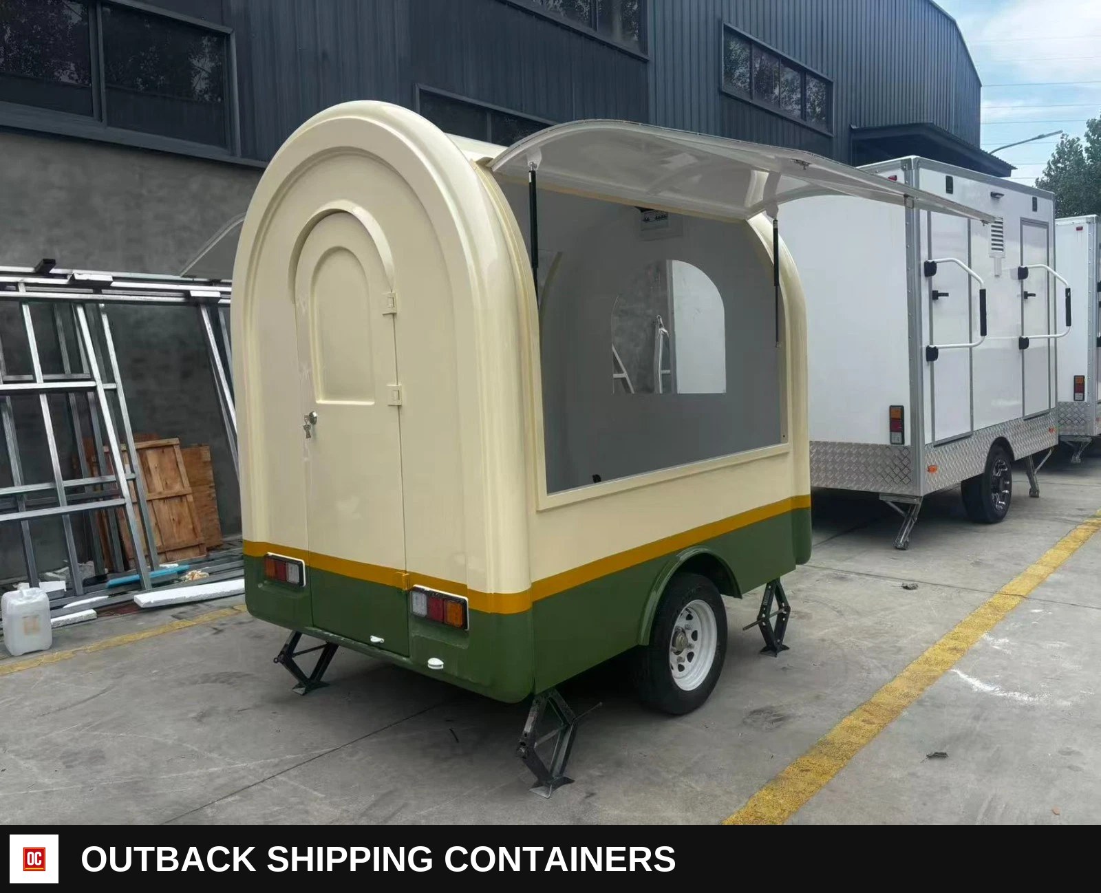 Mobile Catering Food Trailer Single Axle Dual Hatch Coffee Street Food — Equipment And Appliance Detail | Outback Shipping Containers Mobile Catering Food Trailer Single Axle Dual Hatch Coffee Street Food for sale — equipment and appliance detail