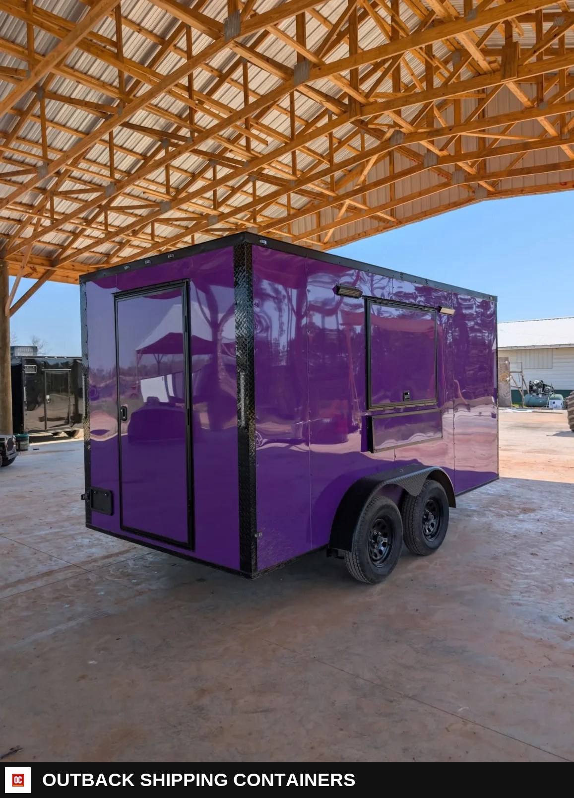 7x14TA Coast to Coast Concession Trailer Purple Blackout Package — Stainless Prep And Counter Area | Outback Shipping Containers 7x14TA Coast to Coast Concession Trailer Purple Blackout Package for sale — stainless prep and counter area