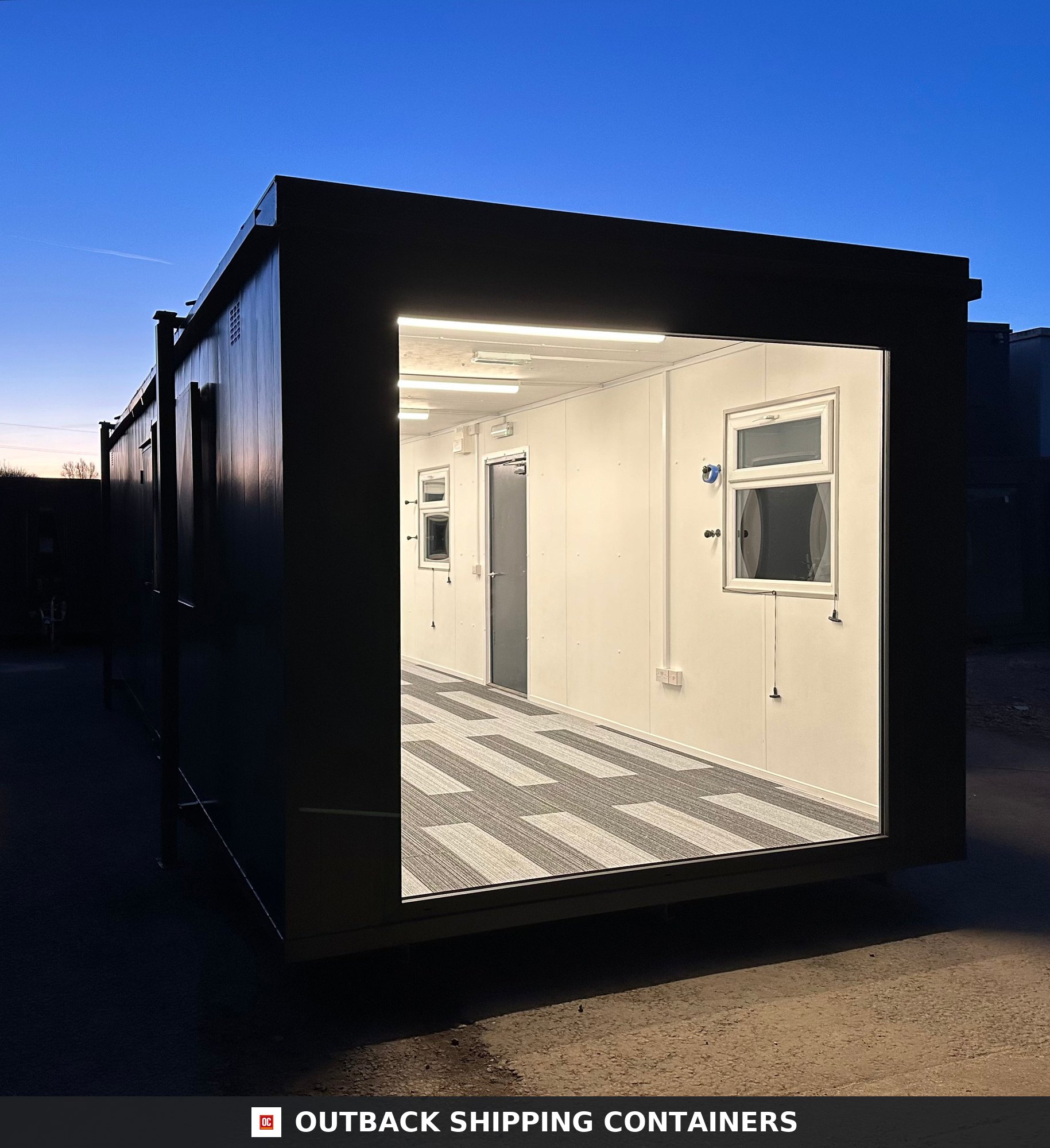 32x10ft Cabin for Sale — Three-Quarter Angle View | Outback Shipping Containers 2 3 4 5 32x10ft Cabin — CUSTOM — image 3 of 15