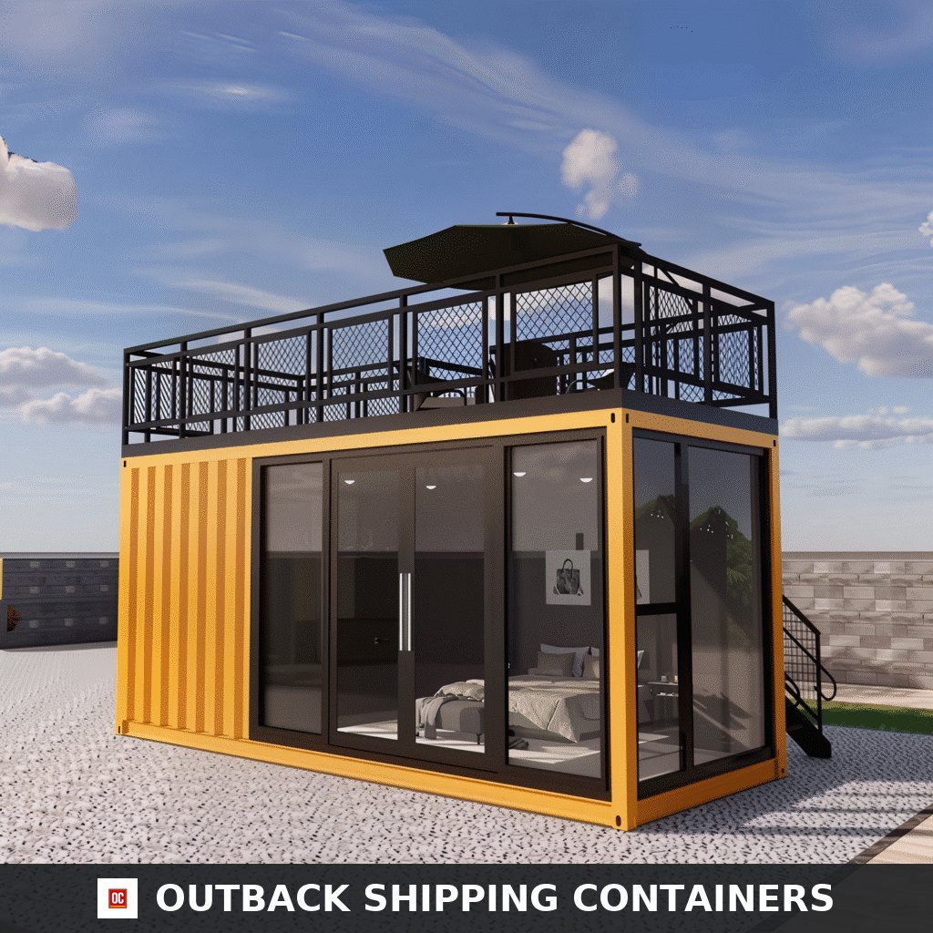 High Quality 20ft Prefab Shipping Container House — yellow exterior with black rooftop terrace