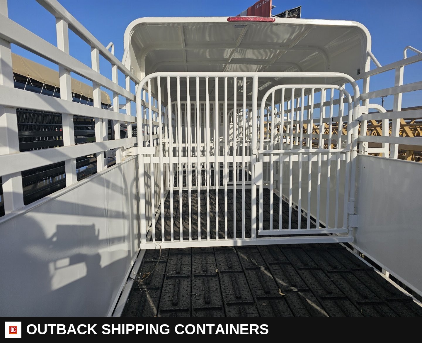 2025 Big Bend 6’8"X28' 3/4 TOP Stock / Stock Combo Trailer — Gate Latch And Hardware Detail | Outback Shipping Containers 2025 Big Bend 6’8"X28' 3/4 TOP Stock / Stock Combo Trailer for sale — gate latch and hardware detail
