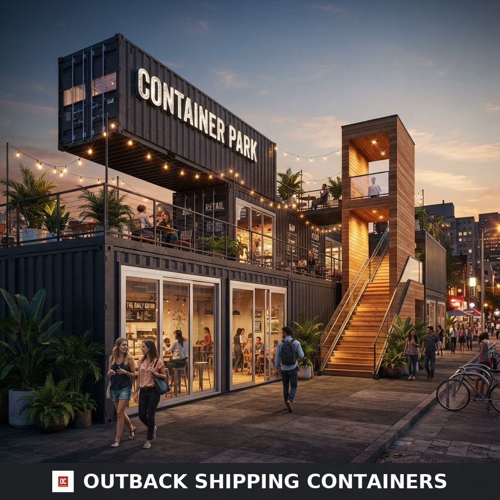 Aerial view of Stockbridge Container Park showing 8-container layout and 2,900 SF courtyard