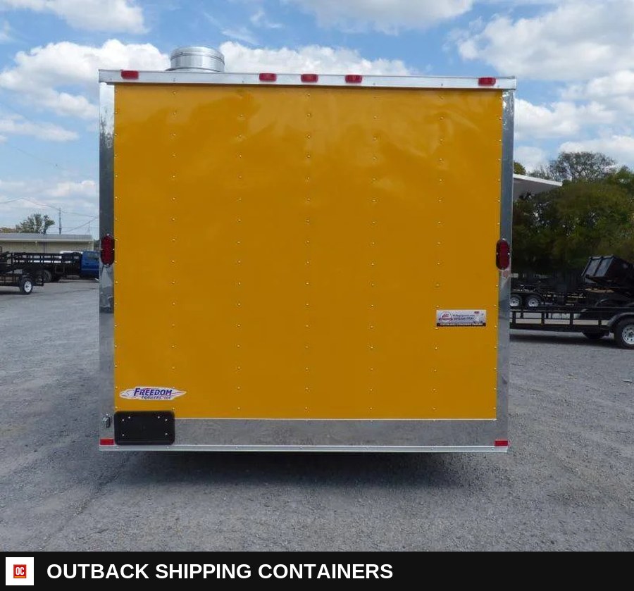 8.5 x 14 Yellow Food Vending Event Catering Trailer — Interior Kitchen Layout | Outback Shipping Containers 8.5 x 14 Yellow Food Vending Event Catering Trailer for sale — interior kitchen layout