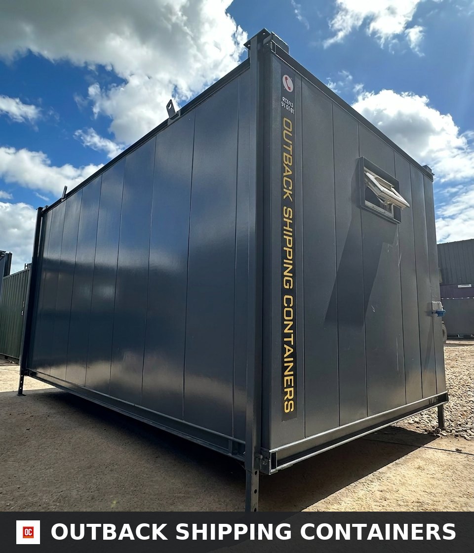 3+1 Toilet Block for Sale — Rear Exterior View | Outback Shipping Containers 2 3 4 3+1 Toilet Block — 16 x 9 ft Anti-Vandal — Portable Toilet Block — No 1114 — product gallery image 4 of 12