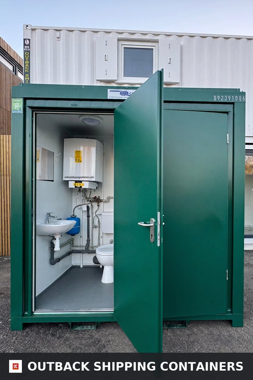 Toilet & Shower Block for Sale — Interior Detail | Outback Shipping Containers Toilet & Shower Block — 8 x 5 ft Brand New Portable — Green — No 855G — product gallery image 6 of 9