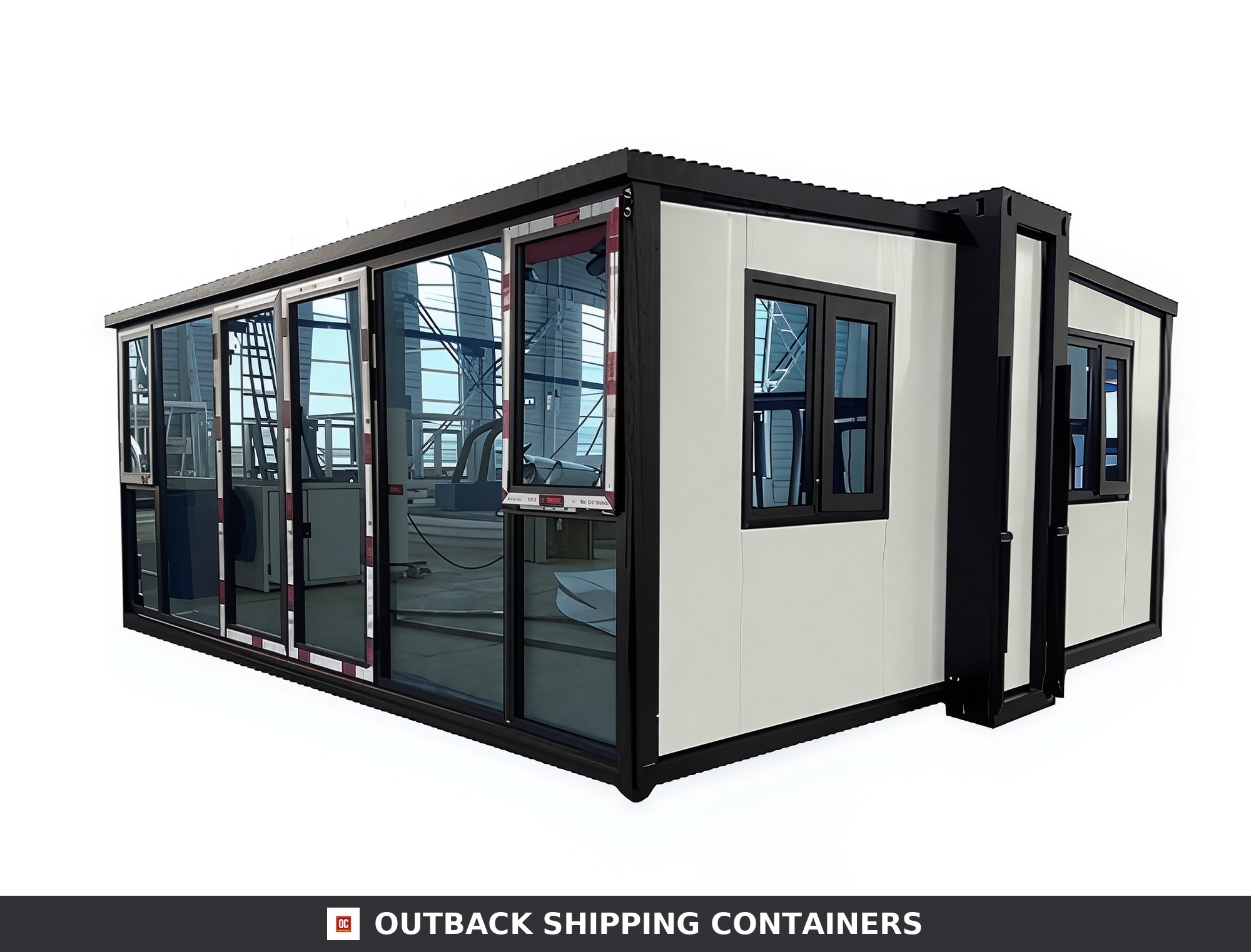 20FT Expandable Open-Space Container Office — Meeting & Conference Room | 385 SF 20ft expandable container office 385 sq ft — exterior front view