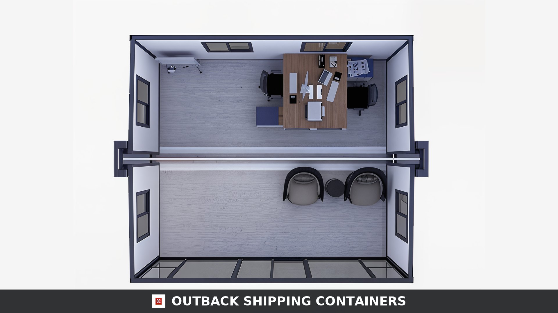20FT Expandable Container Office for Sale — Interior Workspace Lighting | Outback Shipping Containers 20ft expandable container office 385 sq ft — interior workspace lighting