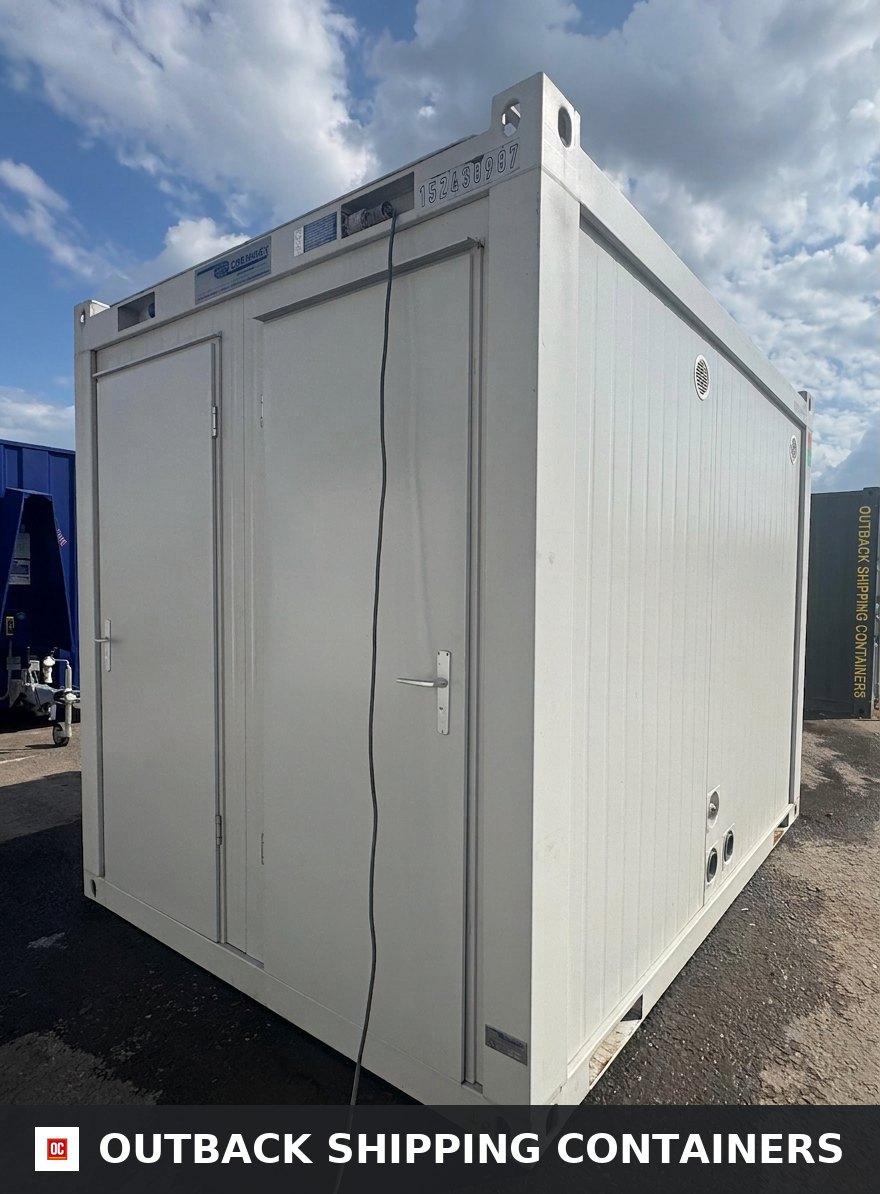 4 Bay Toilet Block for Sale — Interior Detail | Outback Shipping Containers 4 Bay Toilet Block — 4 WCs — 10 x 8 ft NEW Portable — 4 Toilets, 4 Basins — Grey — No 795 — product gallery image 6 of 14