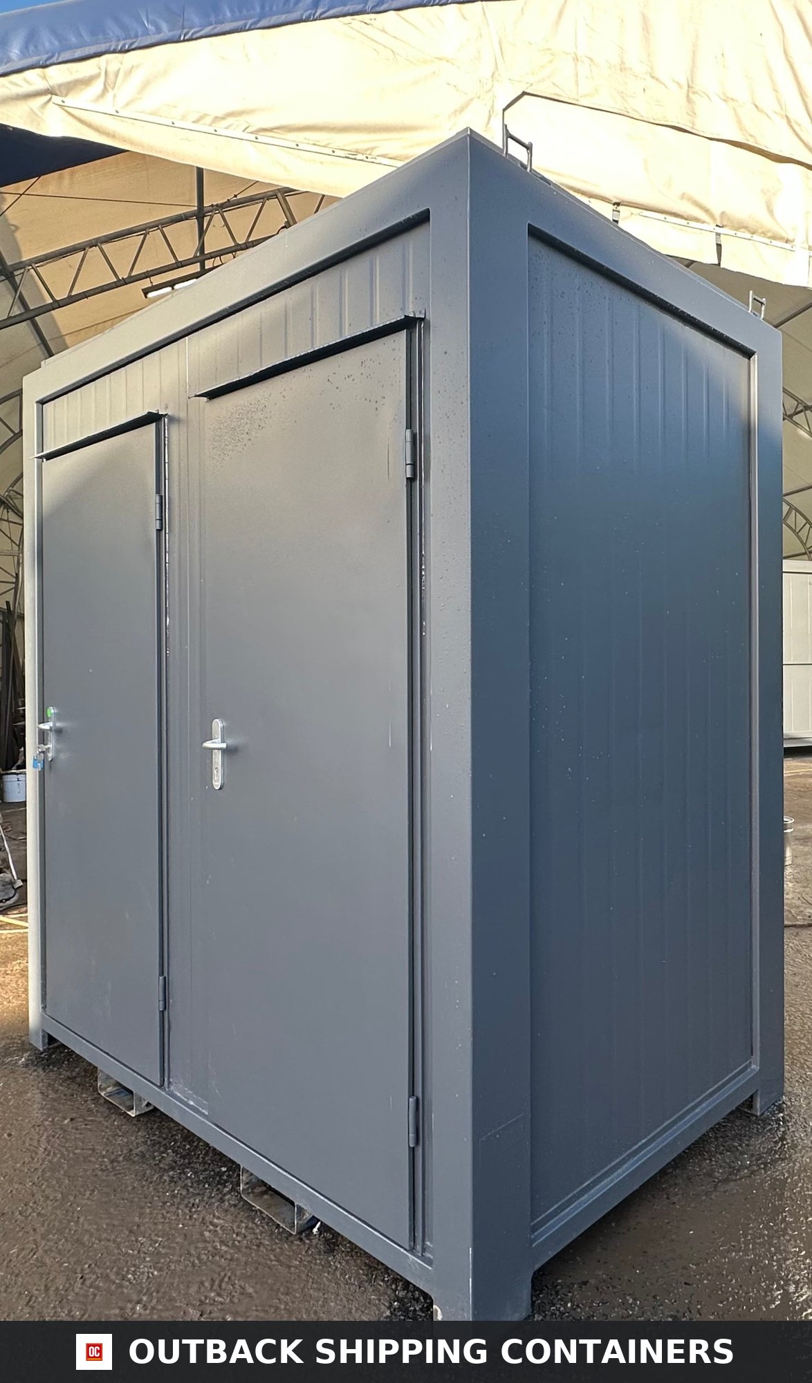 Double Toilet Block for Sale — Window and Shutter Detail | Outback Shipping Containers Double Toilet Block — Male/Female WC — 8 x 5 ft — Refurbished Portable — 1+1 Toilet — No 1388 — product gallery image 8 of 8