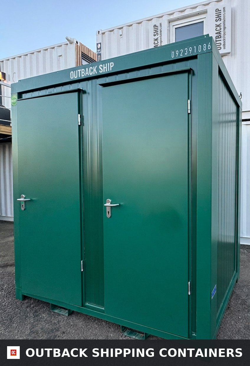Toilet & Shower Block for Sale — Door and Entry Detail | Outback Shipping Containers Toilet & Shower Block — 8 x 5 ft Brand New Portable — Green — No 855G — product gallery image 7 of 9
