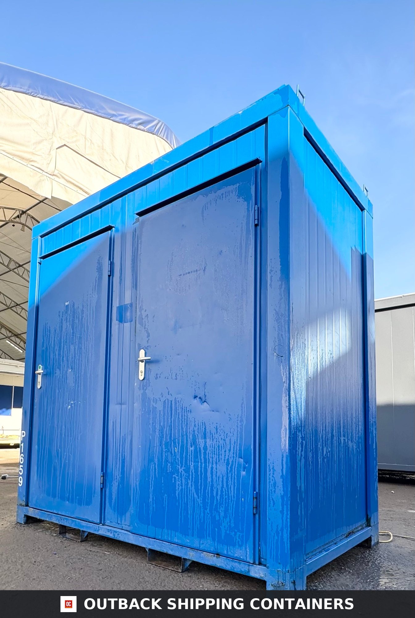 Double Toilet Blocks for Sale — Interior View | Outback Shipping Containers 2 Double Toilet Blocks — Male Female WC — 8x5 Ft — Unrefurbished Portable Toilet Block 1+1 Toilet Blocks — Blue - image 4