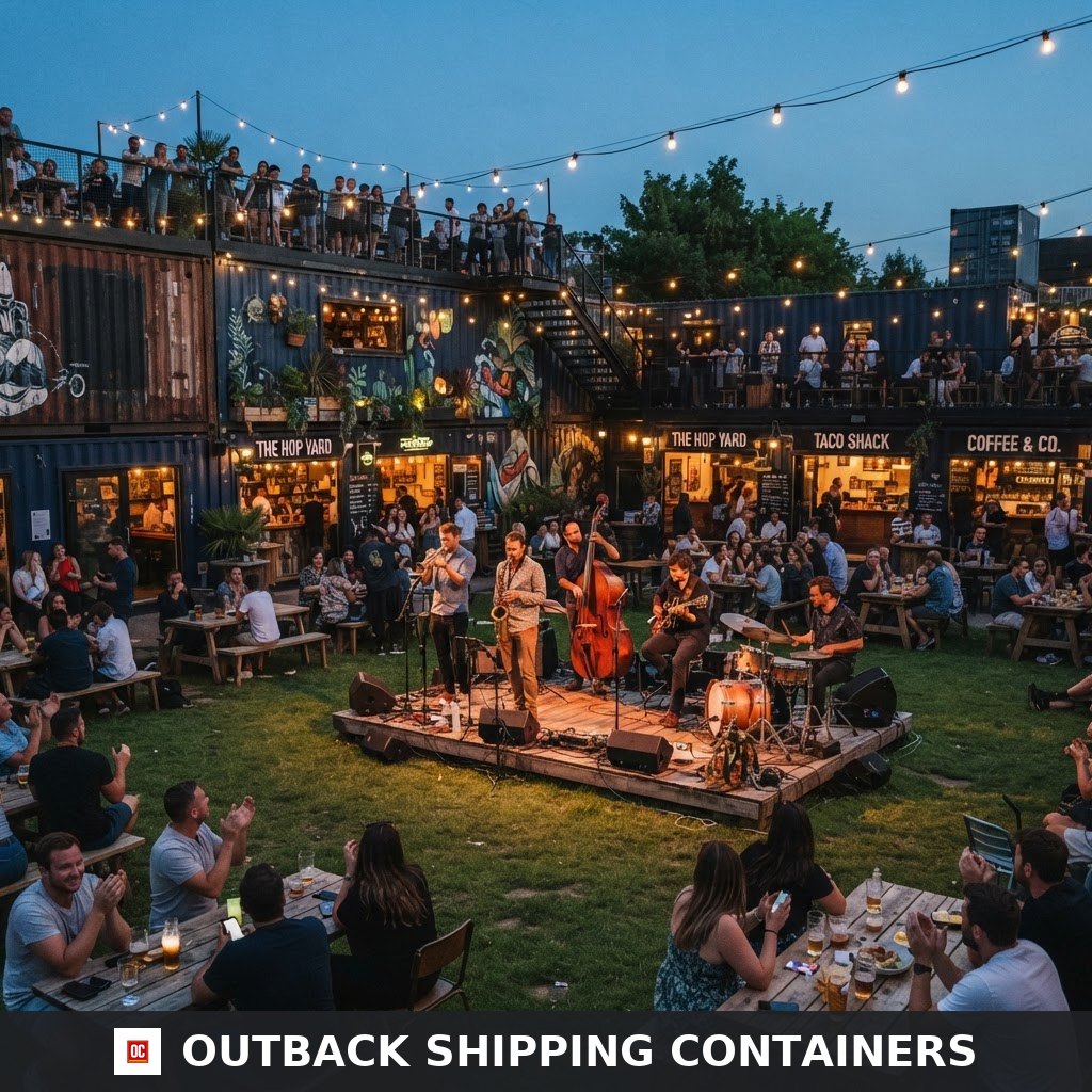Rooftop civic layer at Stockbridge Container Park with seating and skyline