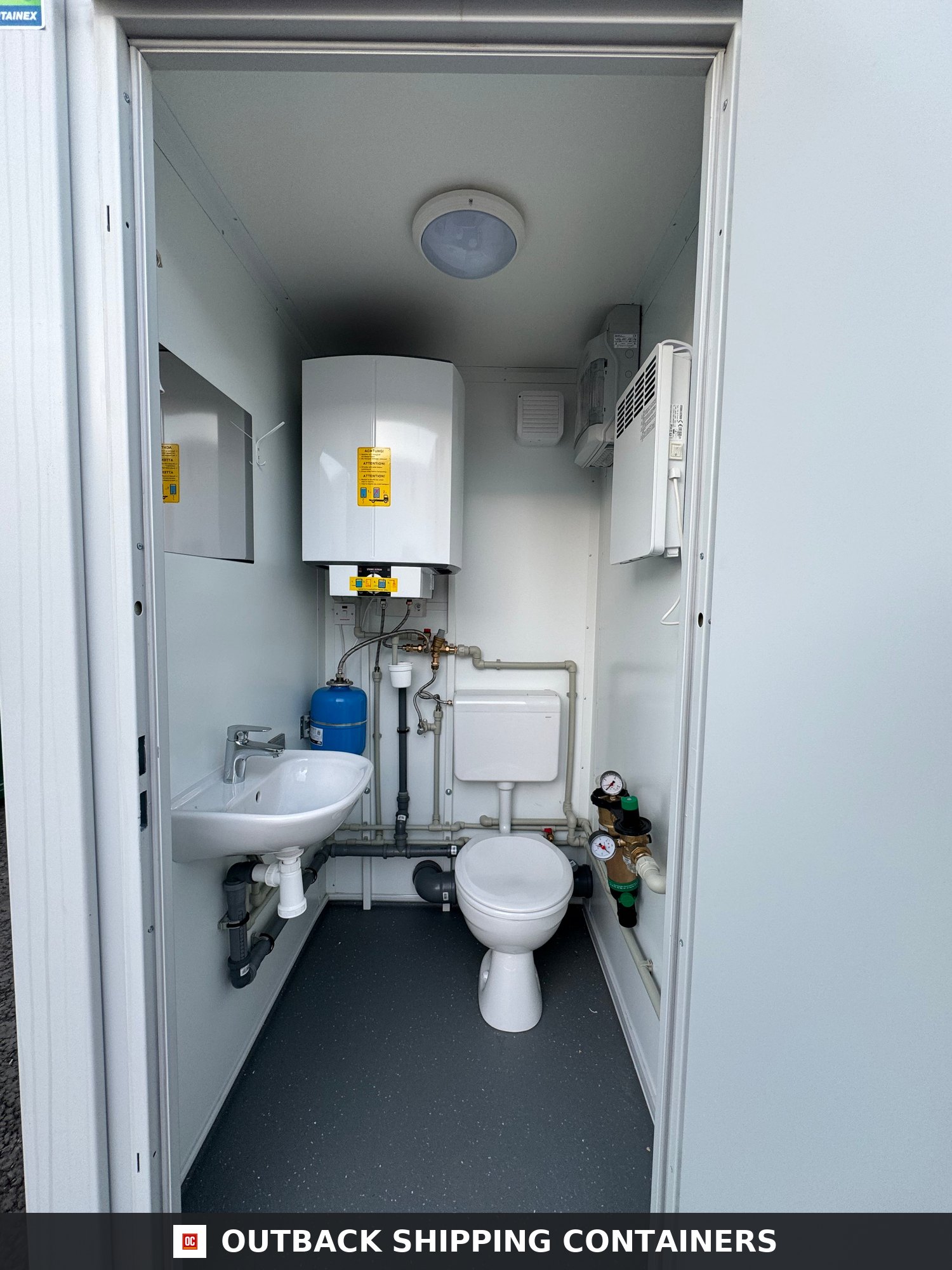 NEW 1 Toilet & 1 Shower Block — Roof and Structural Detail | Outback Shipping Containers NEW 1 Toilet & 1 Shower Block — 8 x 5 ft — Portable Containex — Grey — No 855 — product gallery image 9 of 10